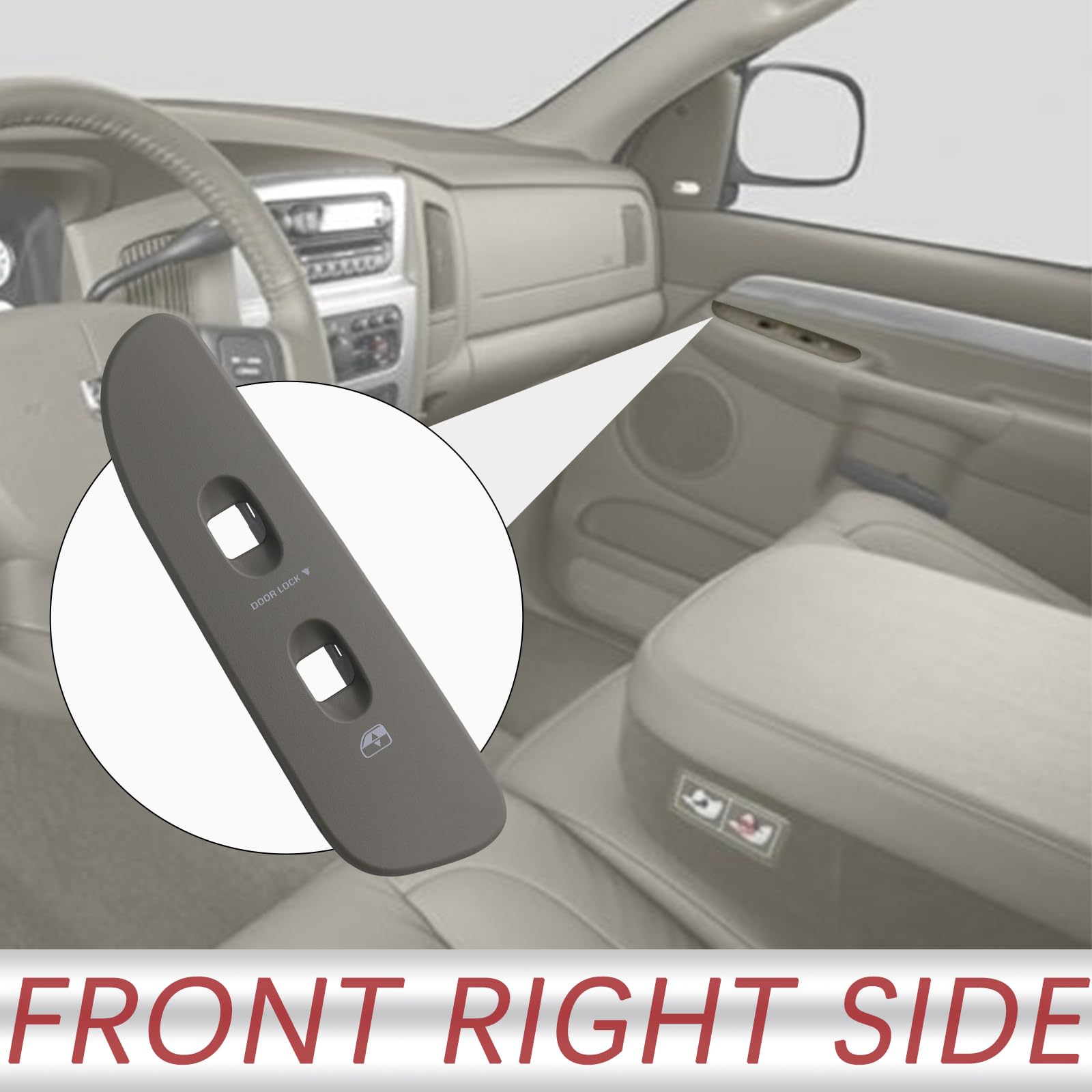 Taupe Power Window Switch Bezel Front Passenger Side | for 2002-2009 Dodge Ram 1500 2500 3500 Interior Accessories Door Window P