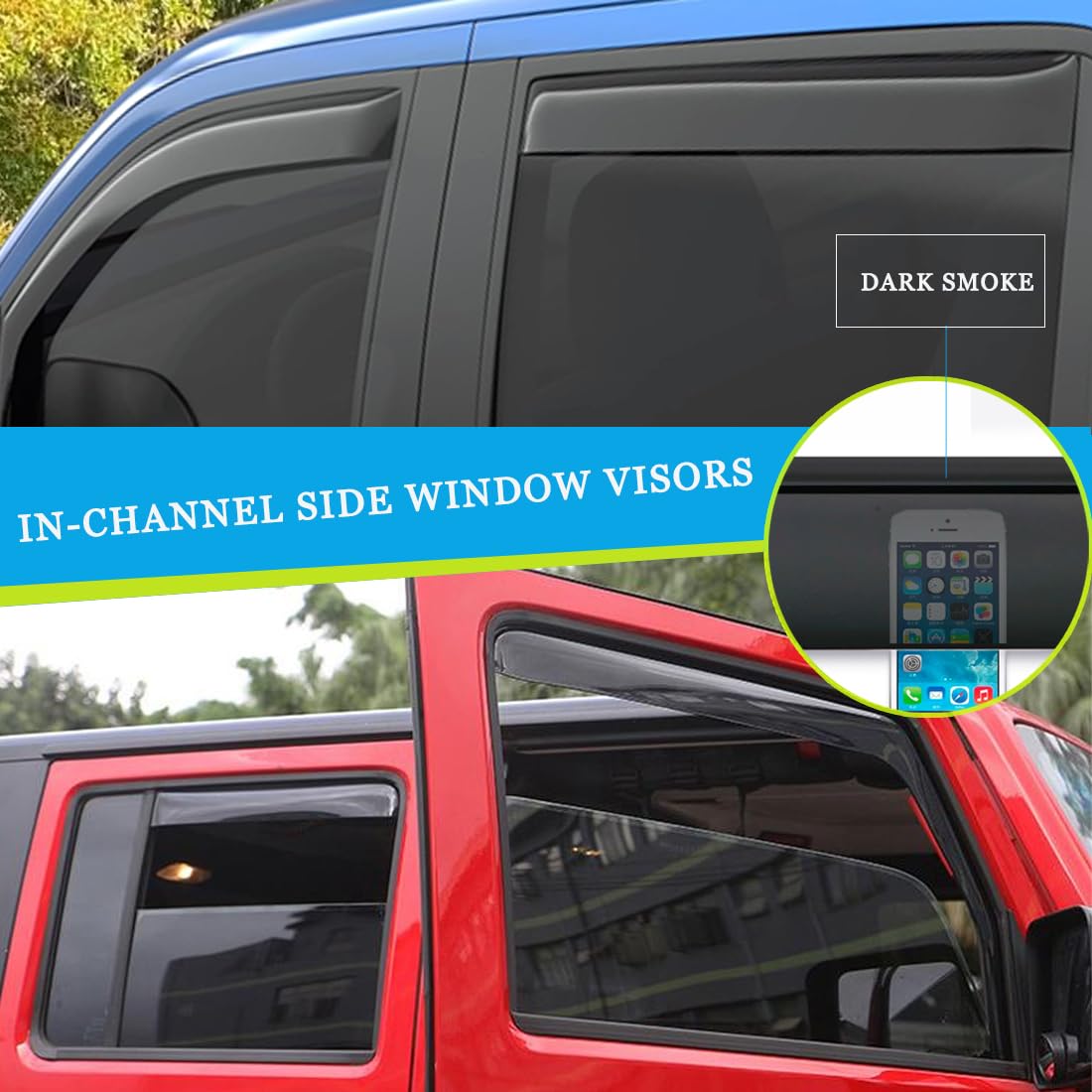 In-Channel Window Deflectors For Dodge Ram 1500 2019-2025 Crew Cab, Rain Guards Window Visors Vent Deflector Sun Shade, Truck Ac