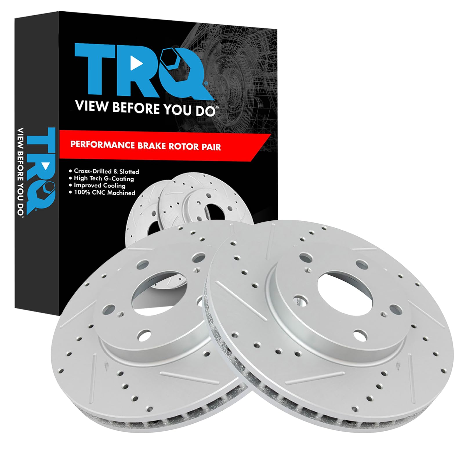 Trq Front Performance Brake Rotors Set Premium G-Coated Cross Drilled & Slotted Compatible With 1992-2001 Lexus Es300 1995-2004