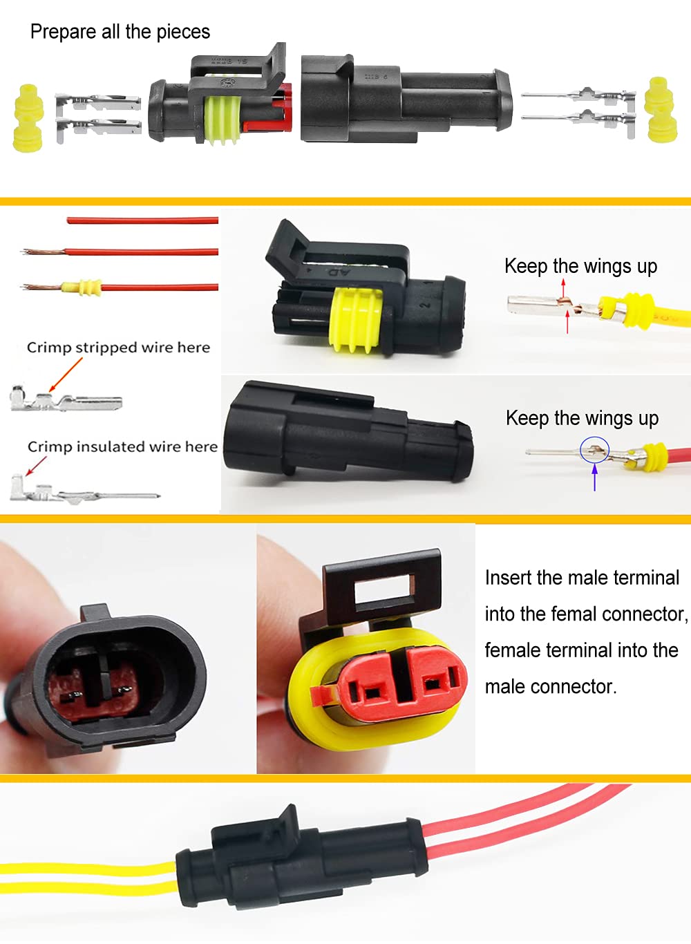 Twippo 352Pcs Waterproof Car Electrical Connector Terminals Automotive Electrical Wire Connector Plug Kit 1/2/3/4 Pin Connectors Male And Female