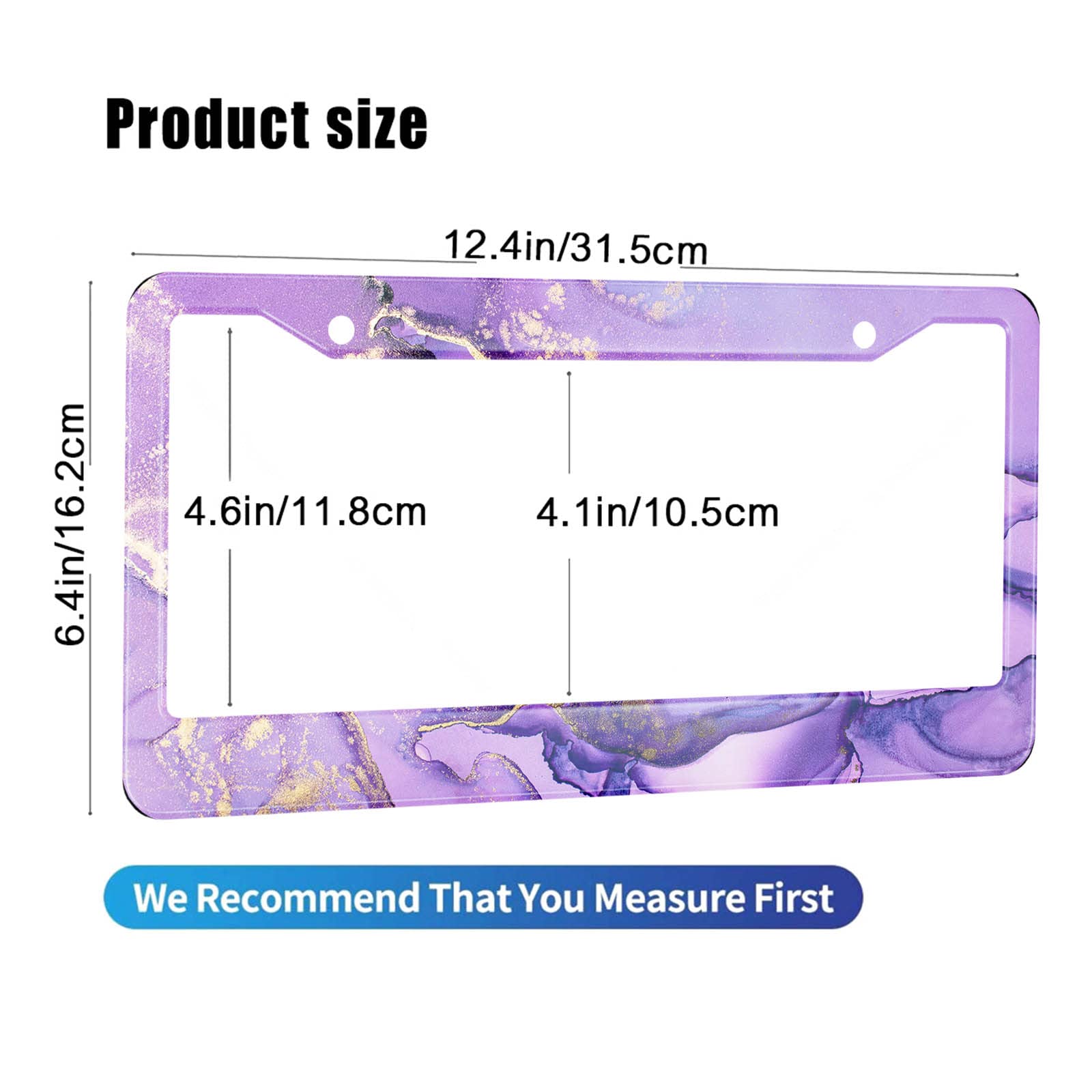 Hosnye Purple License Plate Frame Shiny Golden Alcohol Ink Abstract Metal License Plate Cover Front Plates Frames Car Tag Frame