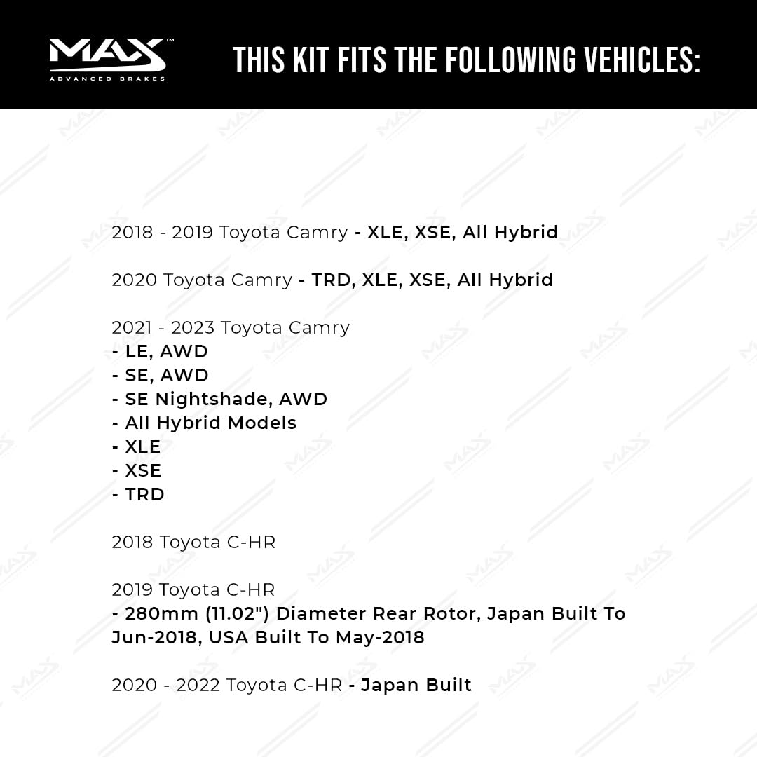 Max Advanced Brakes Rear Brake Kit Compatible With 2018 2019 2020 2021 2022 2023 Toyota Camry Rav4 Corolla C-Hr Venza Replacemen