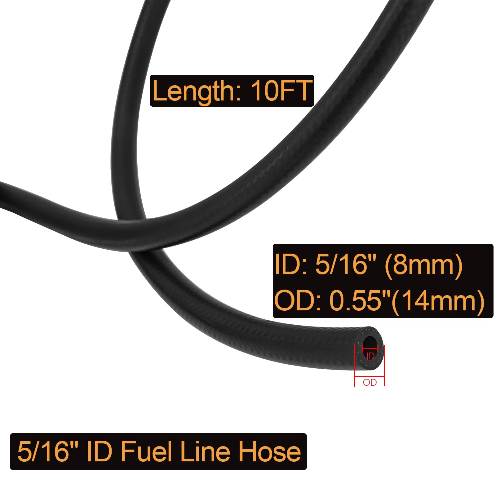 5/16'' ID Fuel Line Hose SAE 30R7, 150 psi 10' Length Fuel Hose