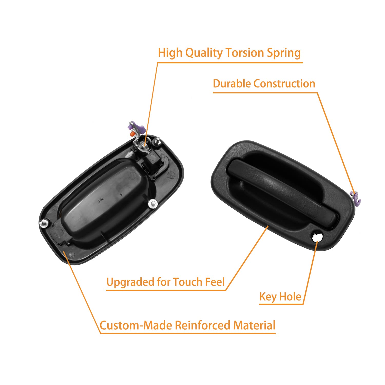 Exterior Door Handles, Compatible With 1999-2007 Chevy Silverado Suburban Tahoe Avalanche, Gmc Sierra Yukon, Cadillac Escalade, Chrome Lever, Front Left Driver & Right Passenger | 15034985, 15182406