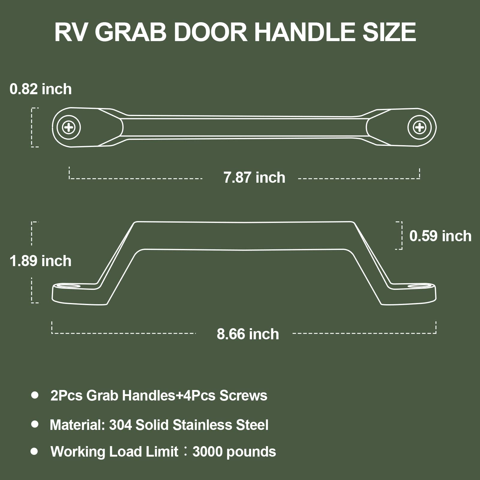 ESUDNT RV Grab Door Handle - Heavy Duty 304 Stainless Steel, 8.66 Inch, Silver, 2 Pack with Screws for Camper, Trailer, Boat, Automotive