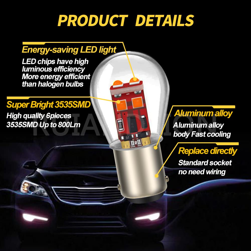 Ruiandsion 2Pcs Ba15D 1130 1142 1176 Led Bulb Red 12V Replacement For Car Trailer Marine Rv Camper Boat Tail Lights,Non-Polarity