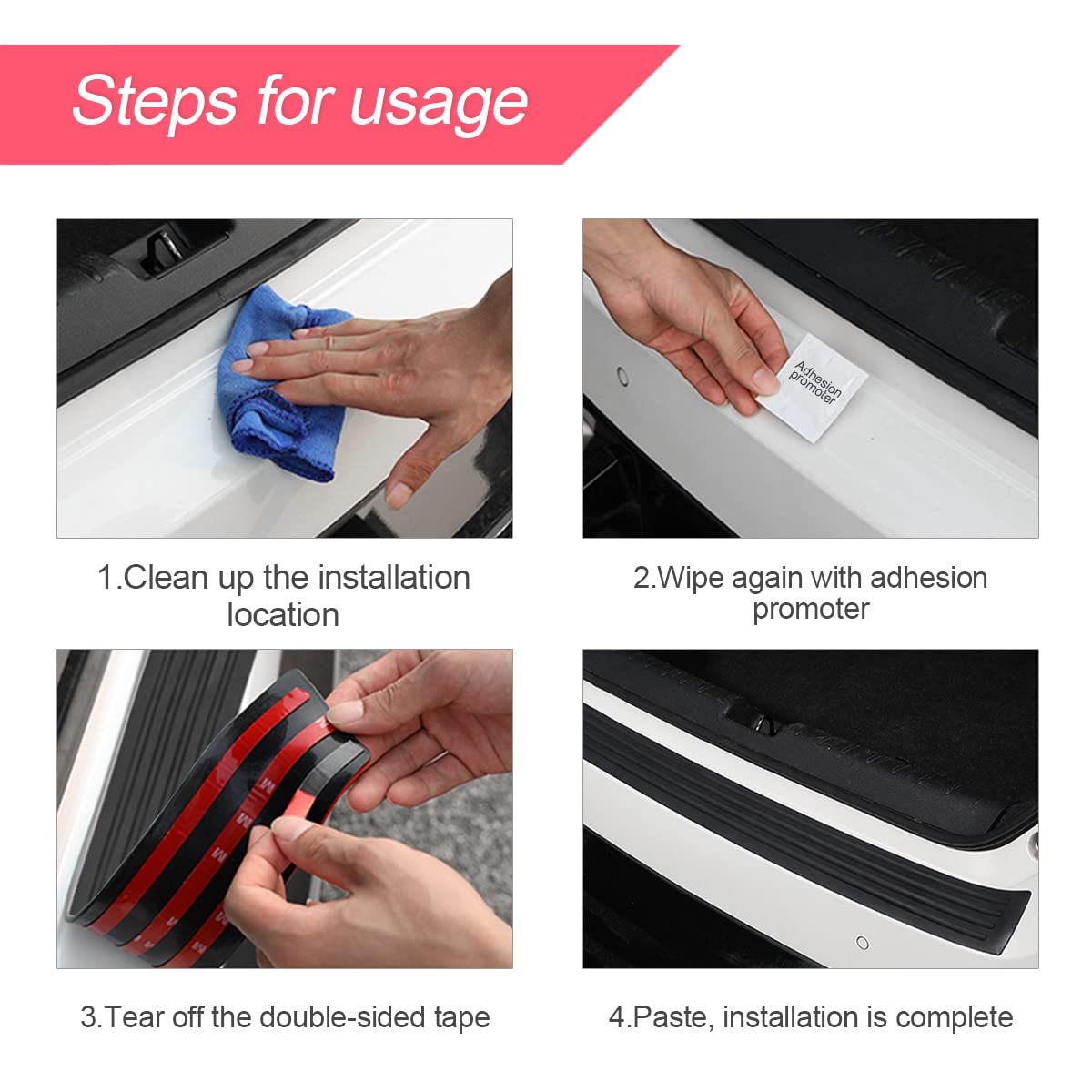 Car Rear Bumper Guard Protector, Anti-Scratch Abrasion Resistant 35' Universal Non-Slip Black Rubber Trunk Door Sill Protector For Most Cars, Car Exterior Accessories (Black1)