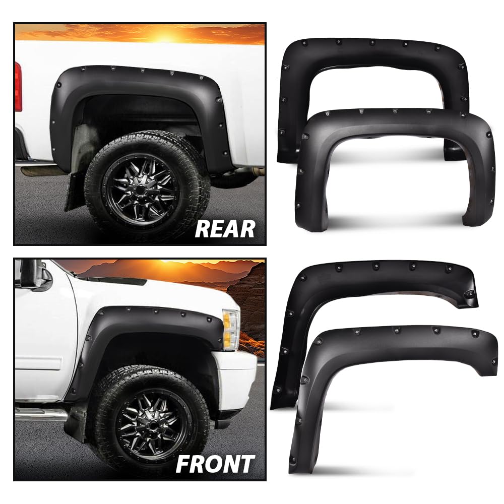G-Plus Pocket Rivet Fender Flares, Compatible With Chevy Silverado 1500 07-13/ Silverado 2500Hd 3500Hd 07-14[Not Fit Gmc Sierra]