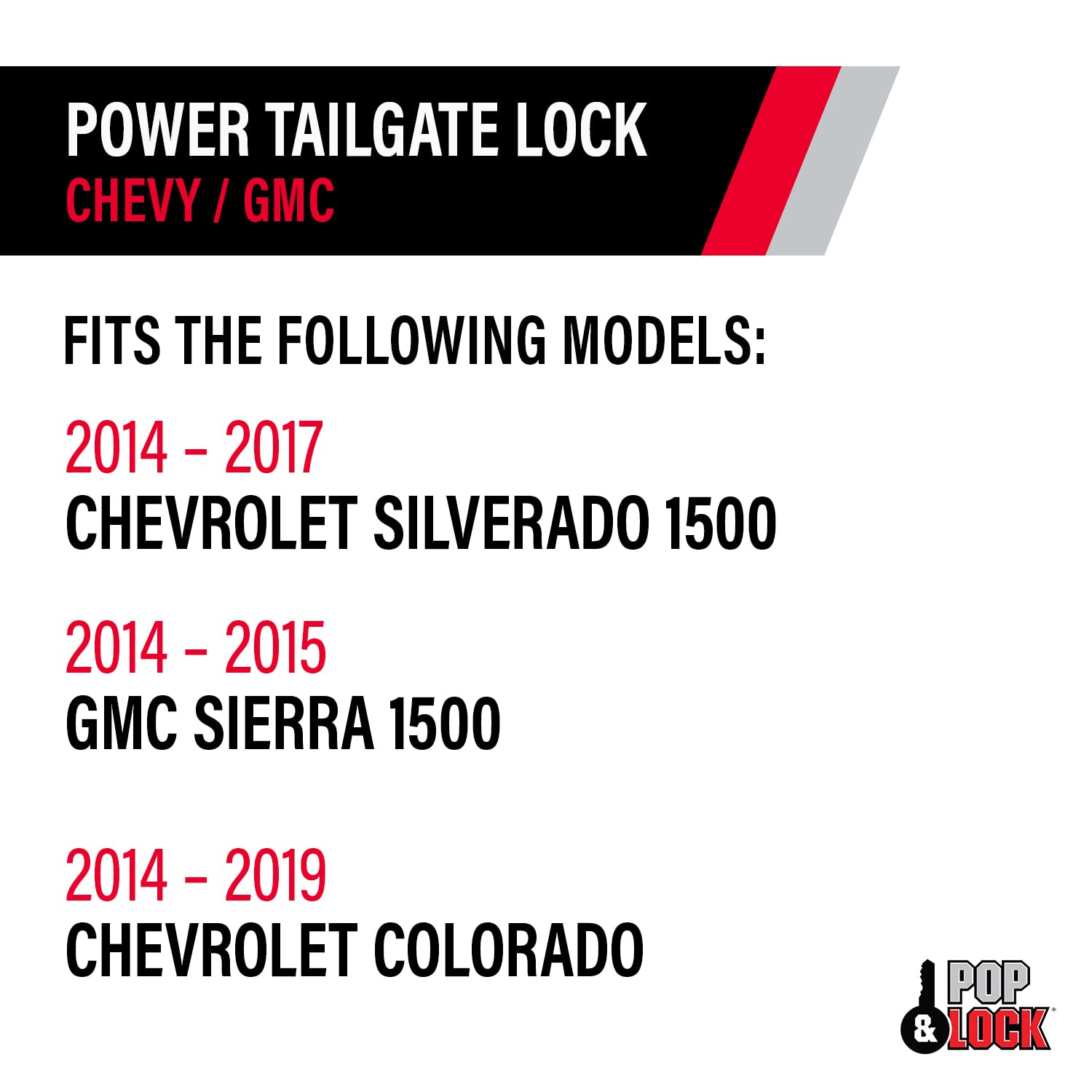 Pop & Lock Power Tailgate Lock for Chevrolet Silverado 1500 & GMC Sierra 1500/2500 - Model PL8140, Hardened Steel, Regular Color