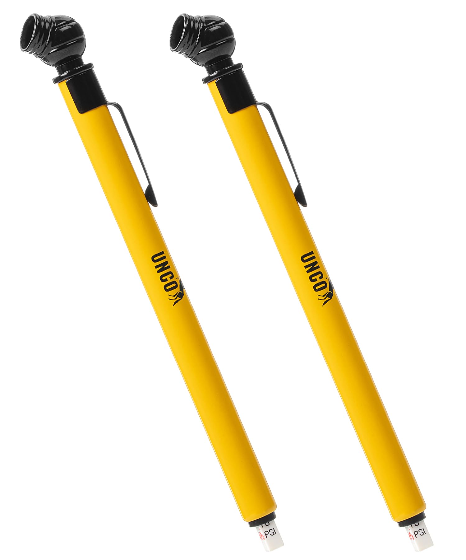 UNCO- Pencil Tire Pressure Gauge, 2 Pack, 10-75 PSI, Yellow, Stainless Steel Body, Metal Made Nozzle, Rust and Corrosion Resista