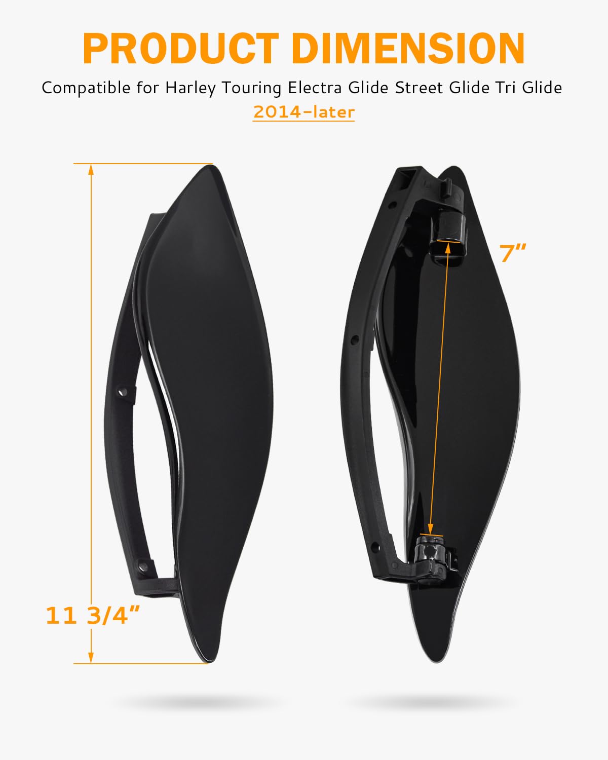 PBYMT Adjustable Black Side Wings Air Deflectors for 2014-2024 Harley Electra Glide, Street Glide, Tri Glide, Model 703145780584