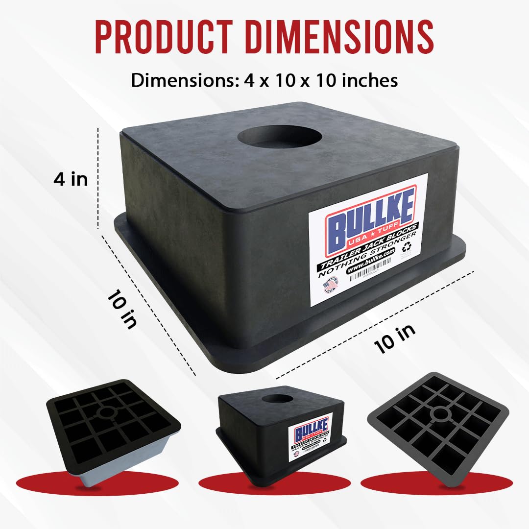 bullke USA-Made Trailer Jack Blocks - Heavy Duty RV Stabilizing Pads, 18,000 lbs Capacity, Black, Model 41806 (2 Pack)