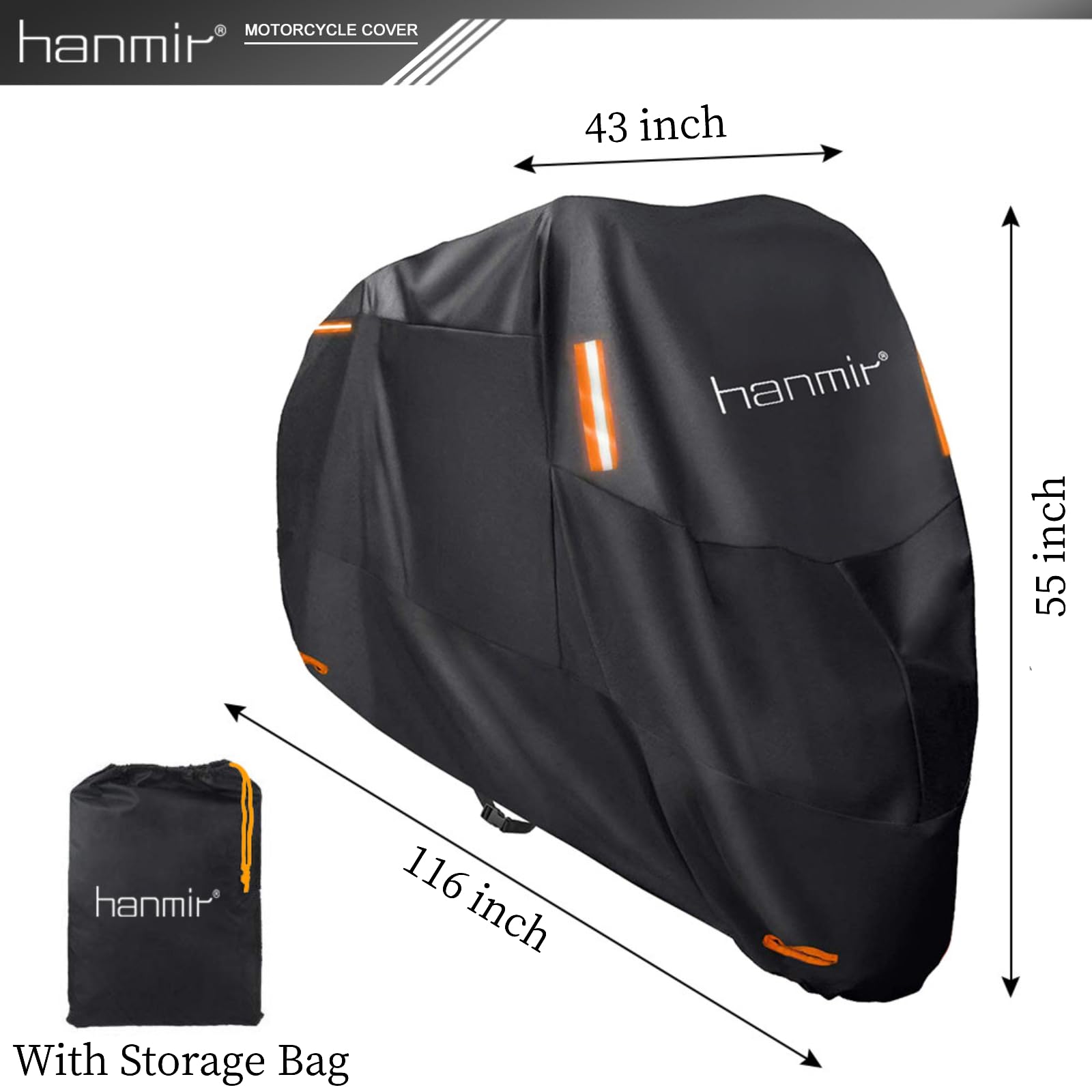 Motorcycle Cover,Motorbike Cover All Season Universal Weather Waterproof Outdoor Uv Protection With 4 Reflective Strips & Storag
