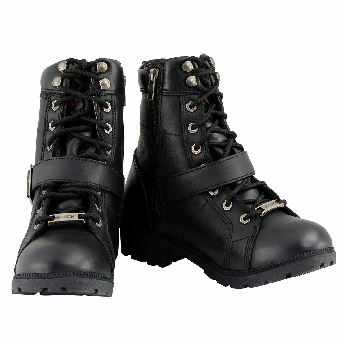 Milwaukee Leather MBL9326WP Women's Premium Black Leather Lace-Up Waterproof Motorcyle Rider Boots - 10