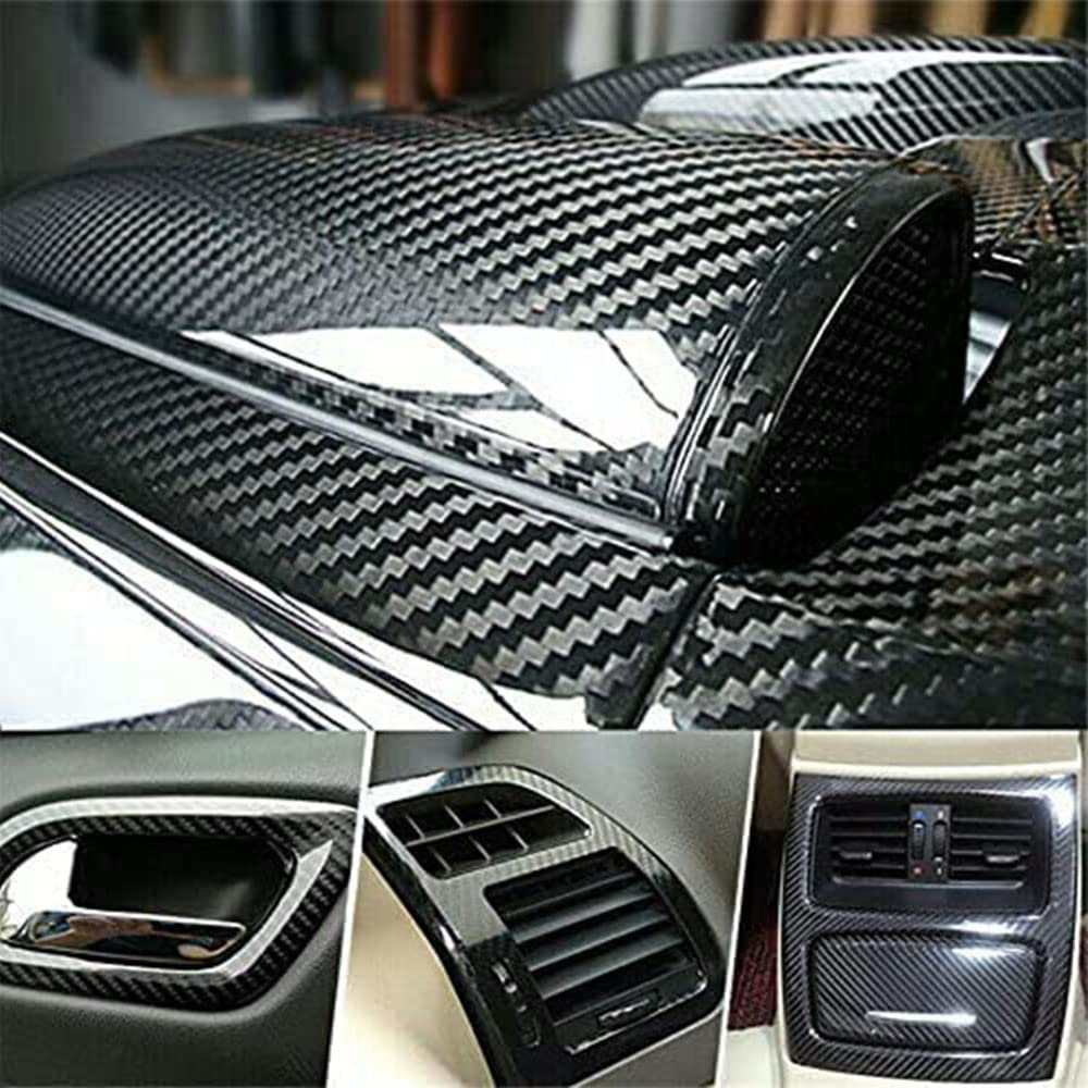 Auto Accessories 5D Glossy Carbon Fiber Wrap Vinyl Film Car Interior Wrap Stickers, Car DIY Interior Exterior (12 * 60inch) (US 