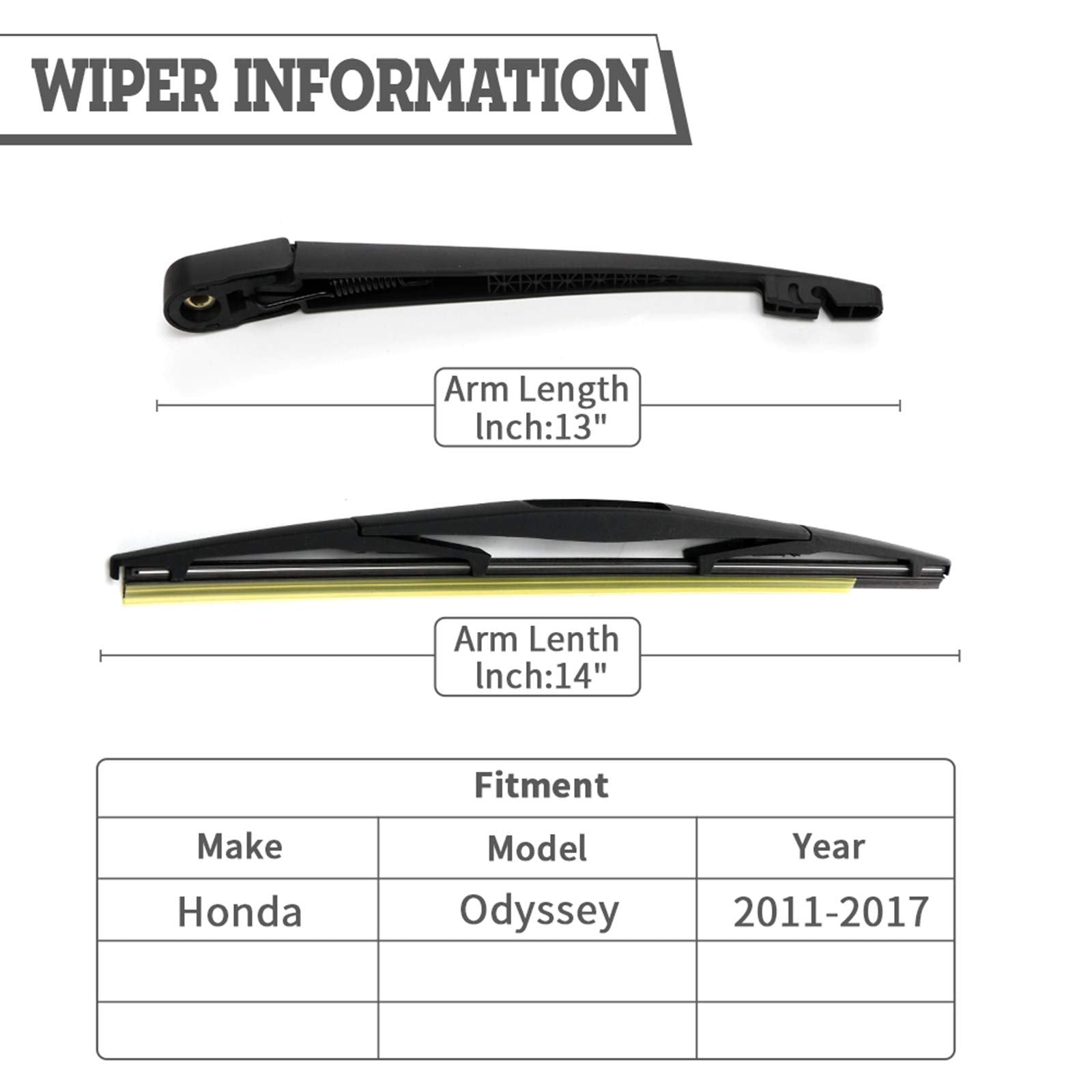HODEE Rear Wiper Arm Blade Nut Set for Honda Odyssey 2011-2017, 14" Black, 304H Steel & Rubber, Model JCRA102