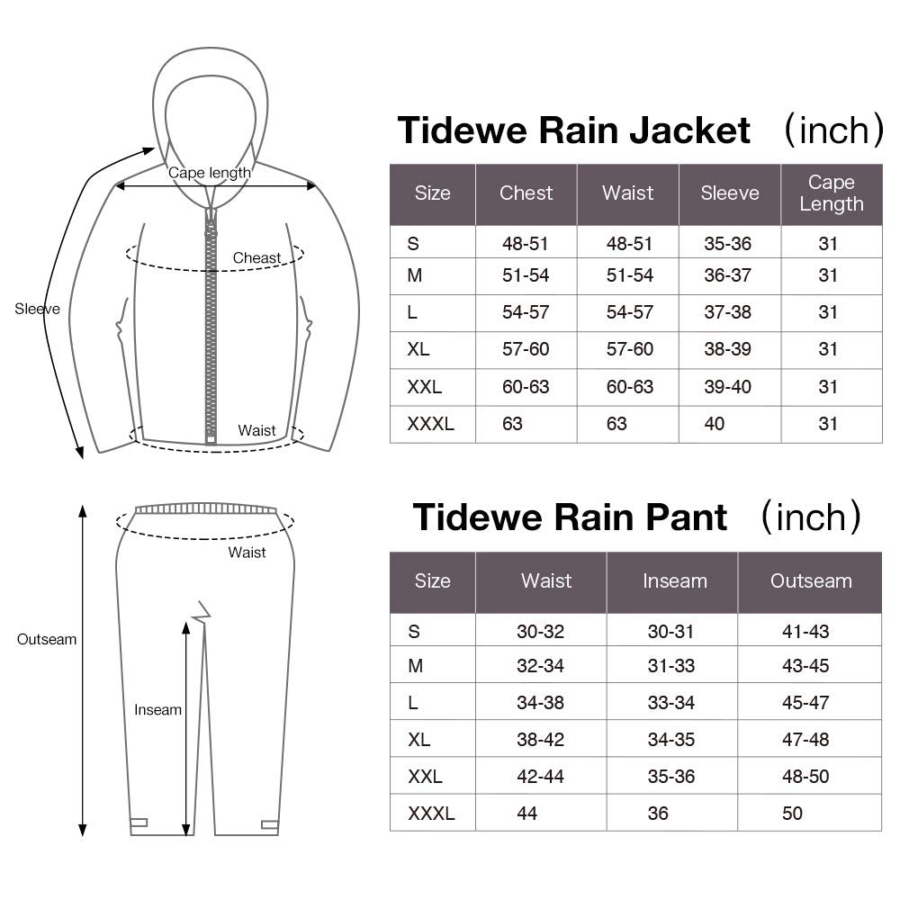 Tidewe Rain Suit, Waterproof Breathable Lightweight Rainwear (Blue Size Xl)