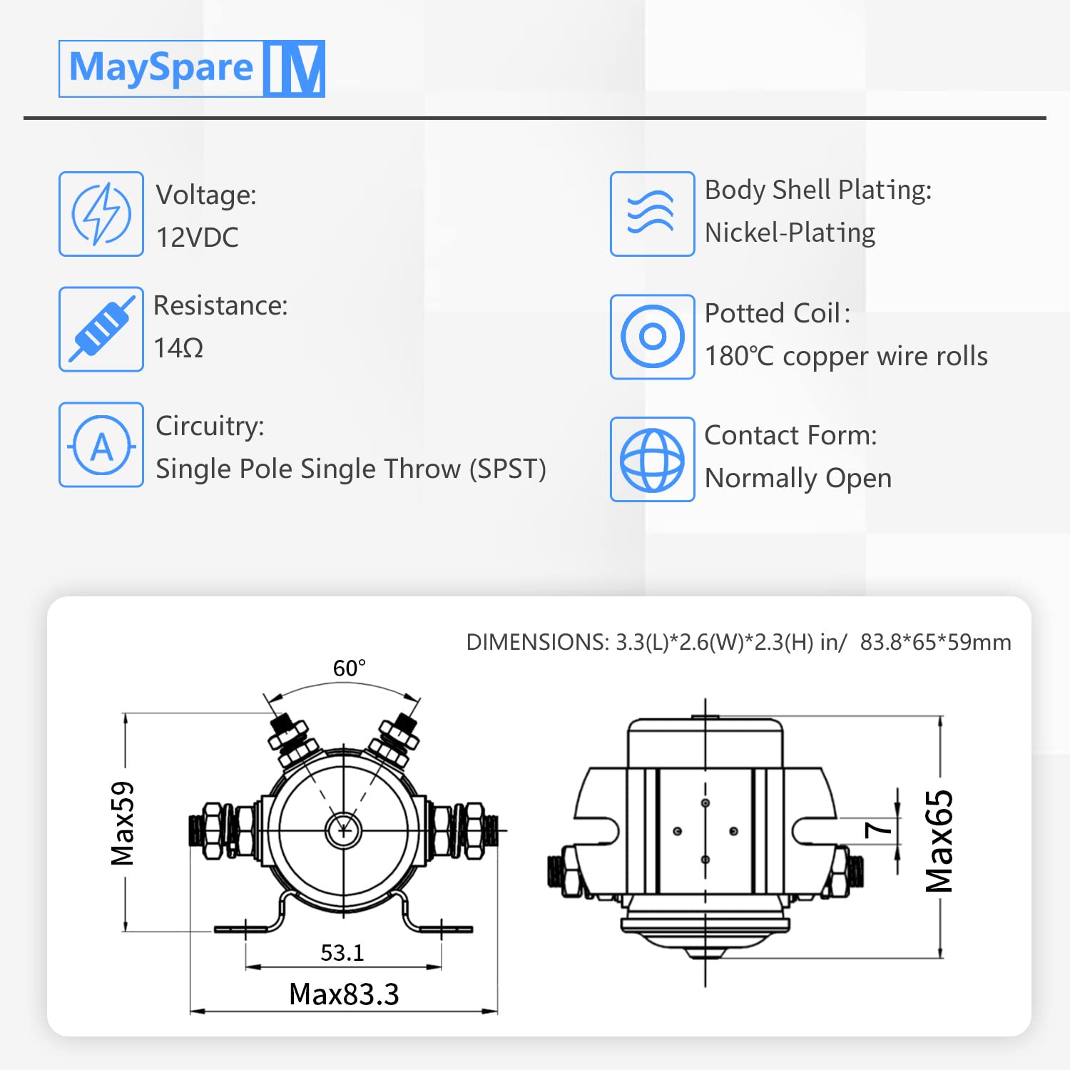Upgrade Max 300A In Rush Continuous Duty Solenoid Relay Nickel-Plating For Golf Carts, Winch, Marine 12Vdc