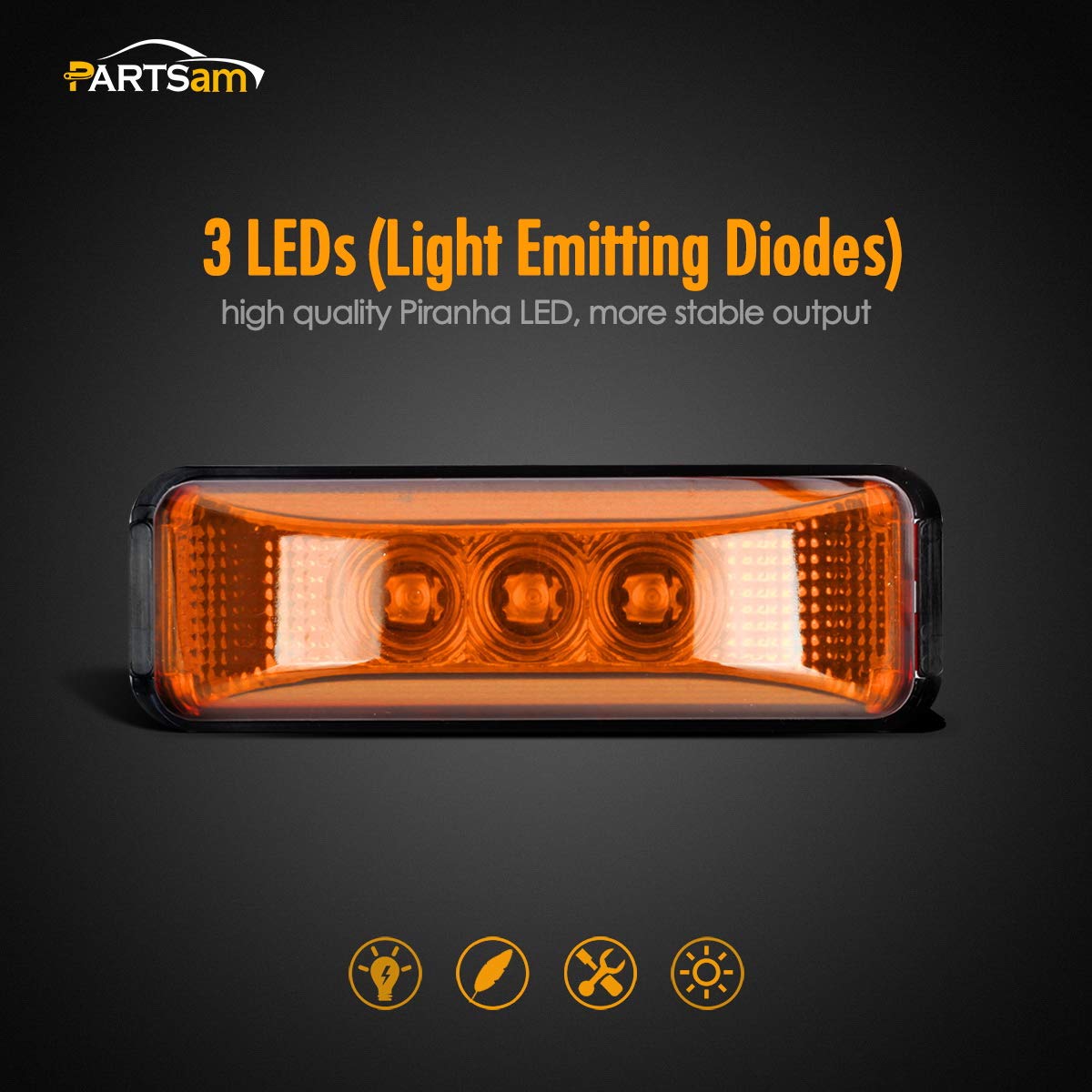 Partsam 10Pcs 3.9 Inch Amber 3Led Side Marker Clearance Lights [Dot Approved] Indicators For Trailer Truck Rv Camper Utv, Waterp