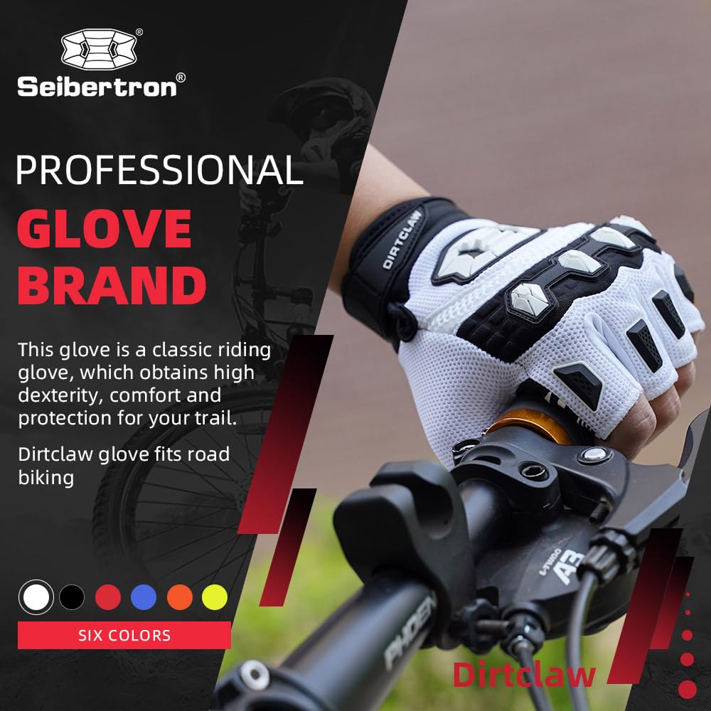 Seibertron Adult Dirtclaw Gloves - Motorcycle Motocross Sports Gloves For Ultimate Grip And Protection White S