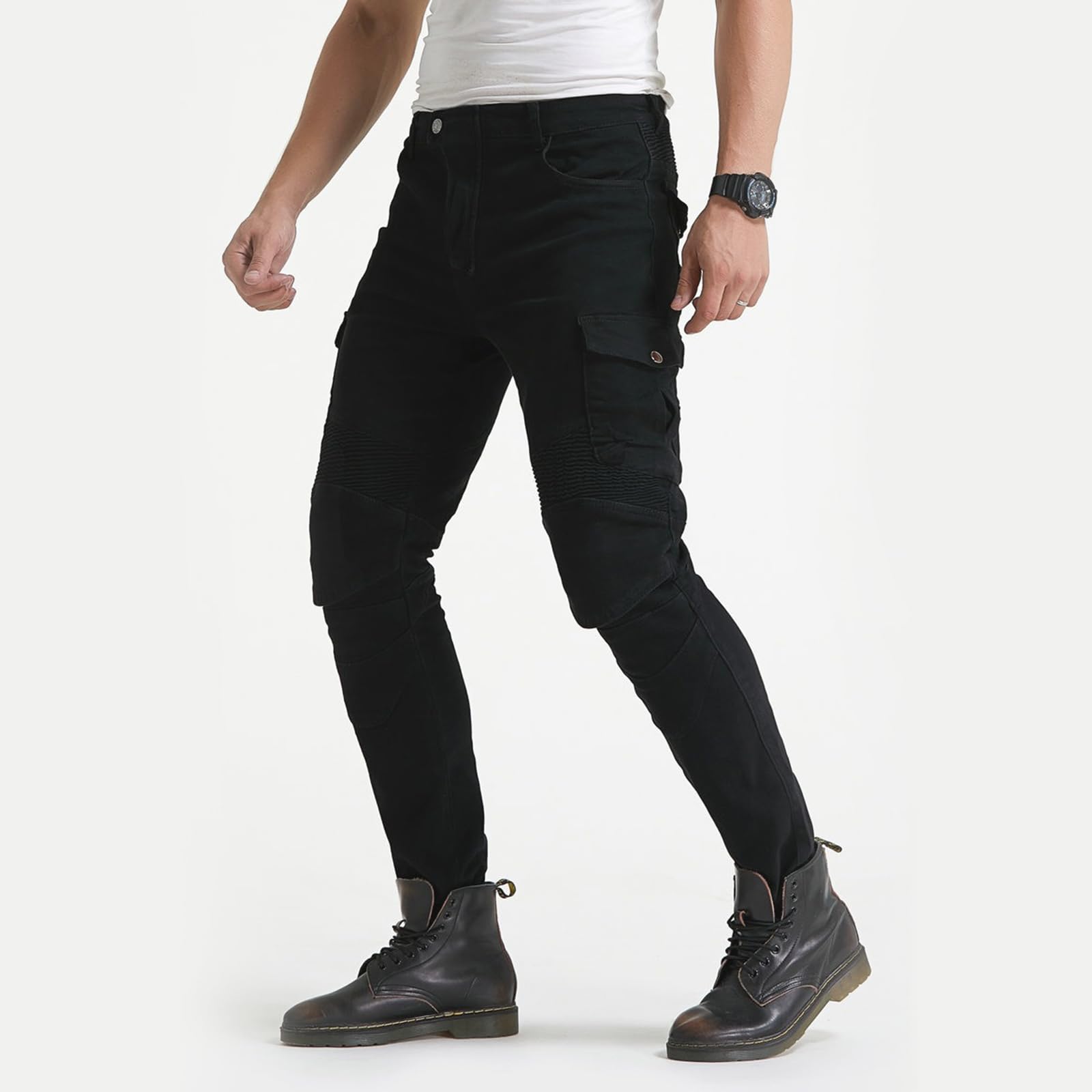 LOMENG Motorcycle Pants Jeans Black Motorbike Riding Pants CE Removable Armored for Men EU30, Black1