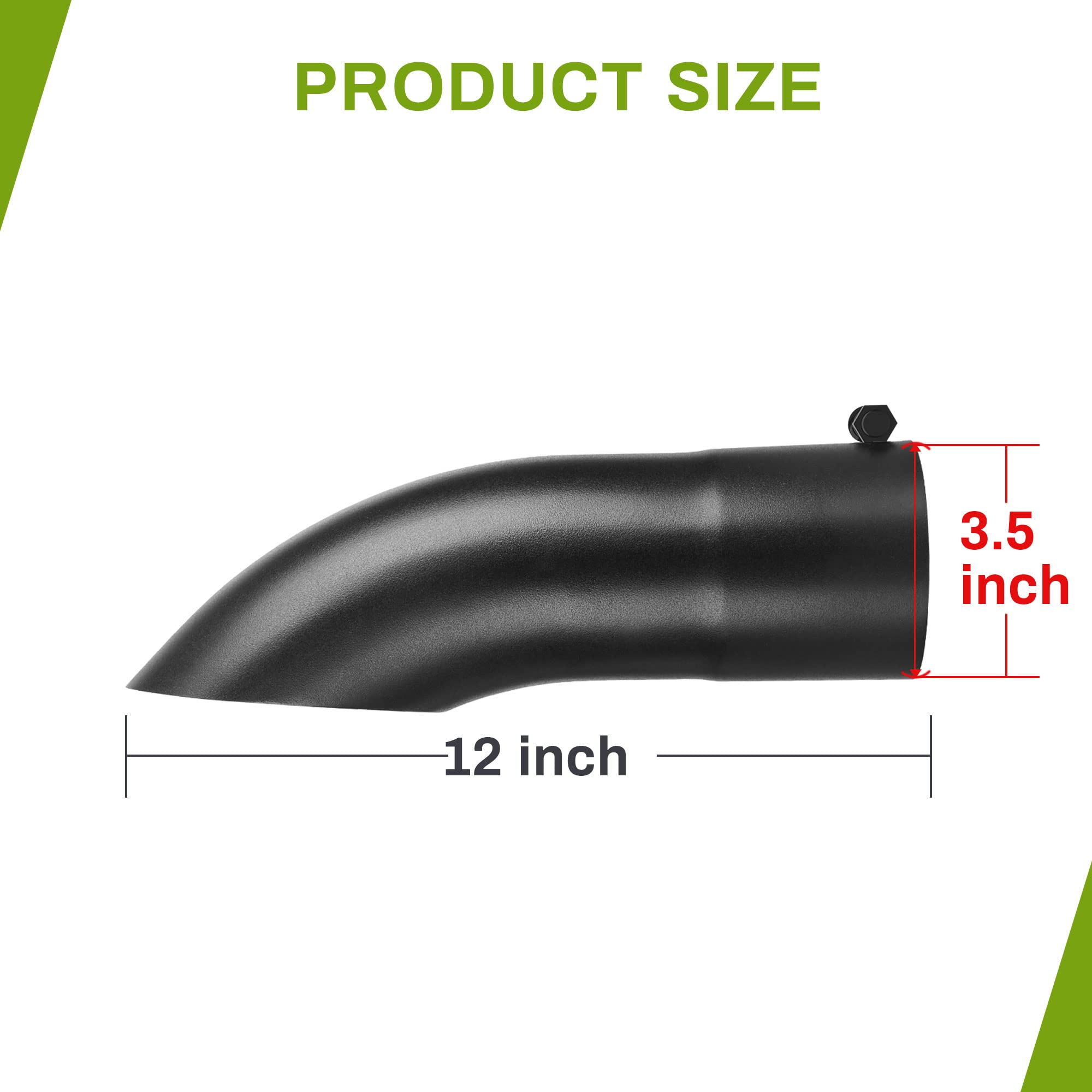 Autosaver88 3.5 Inch Inlet Black Exhaust Tip, 3.5'' Inlet 3.5'' Outlet 12'' Overall Length Stainless Steel Powder Coated Finish