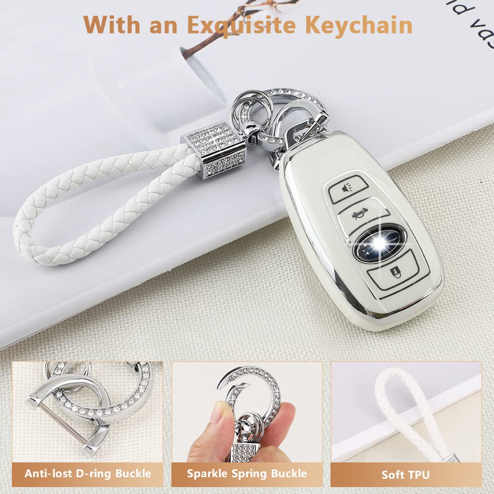 Pifoog Key Fob Cover For Subaru Tpu Keys Case Shell Protector 4 Button Bling Keychain For Subaru Outback Crosstrek Ascent Imprez