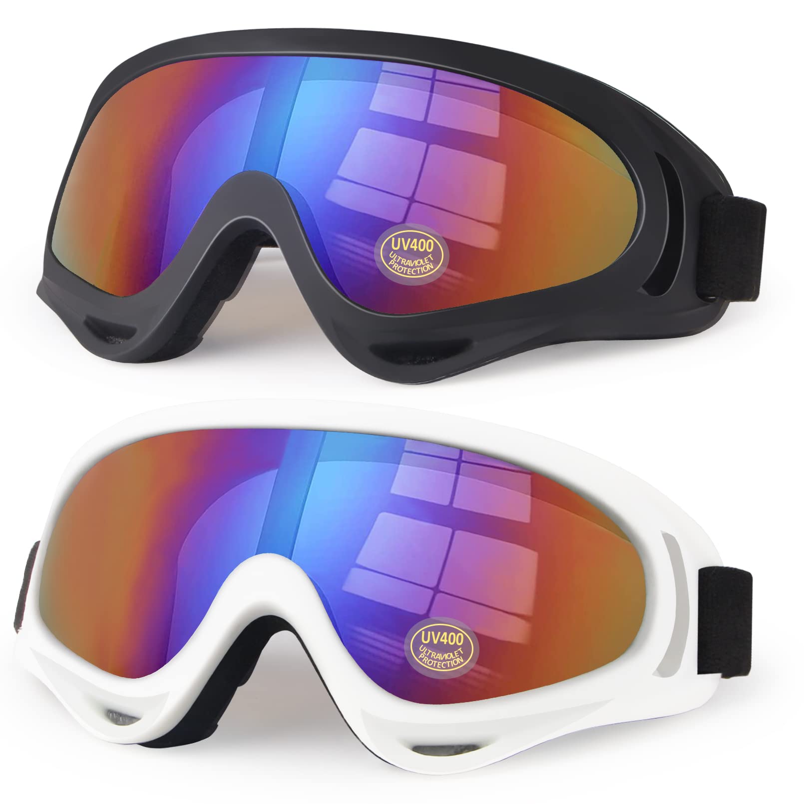 Motorcycle Goggles Kids, 2 Pack Dirt Bike Atv Motocross Goggles Ski Goggles, Off Road Riding Goggles For Child, Anti-Uv Dust Air