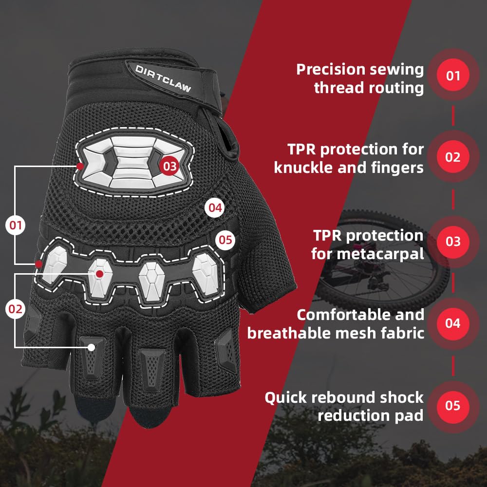 Seibertron Dirtclaw Gloves - Black Faux Leather 1/2 Finger Sports Gloves, Size S Youth for Motorcycle Motocross