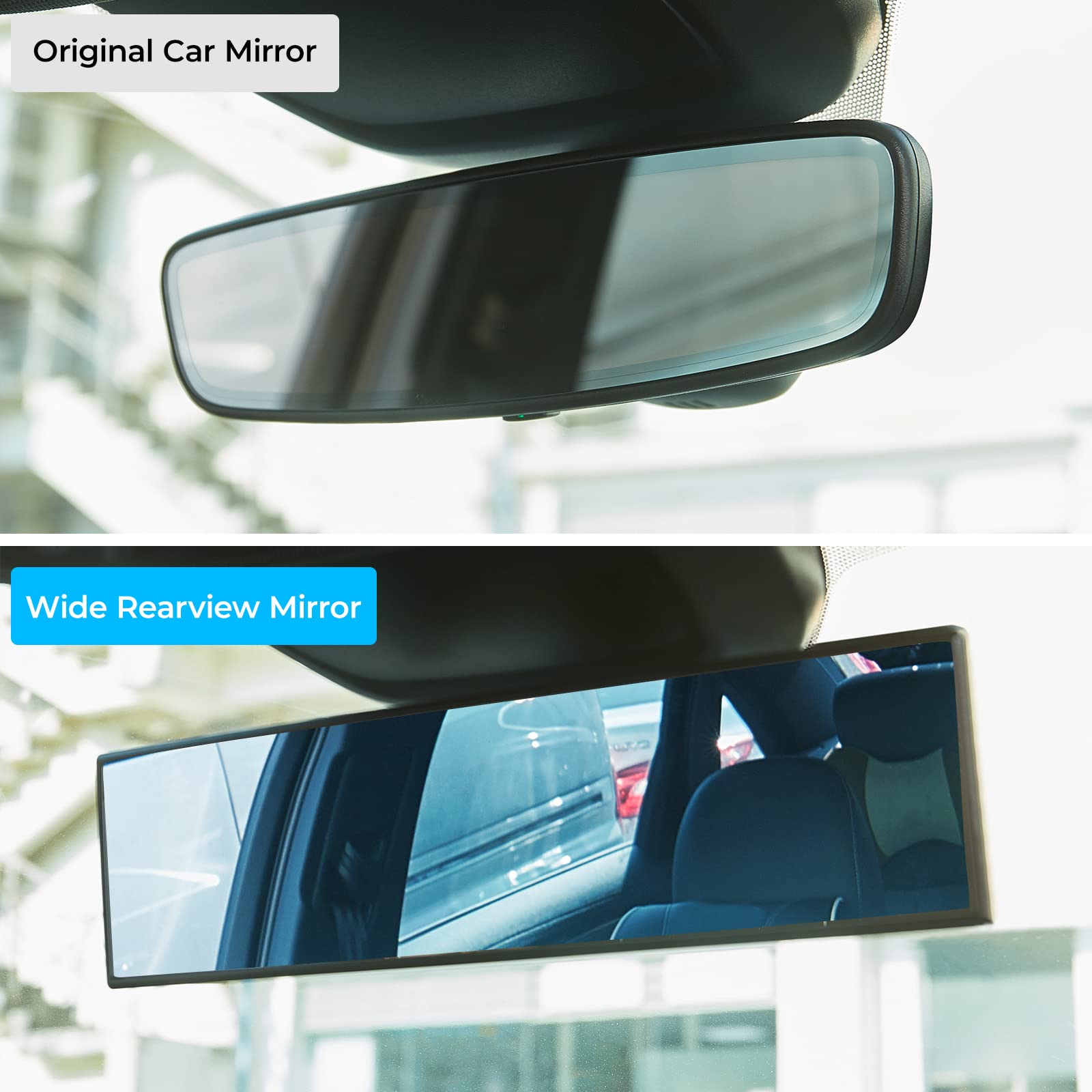 Joytutus Rear View Mirror, Universal 11.81 Inch Panoramic Convex Rearview Mirror, Interior Clip-On Wide Angle Rear View Mirror T