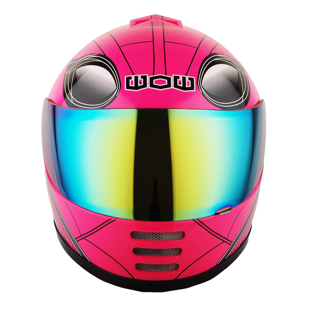 Wow Youth Motorcycle Full Face Helmet Street Bike Bmx Mx Kids Spider Pink + Mx Skeleton Glove Bundle