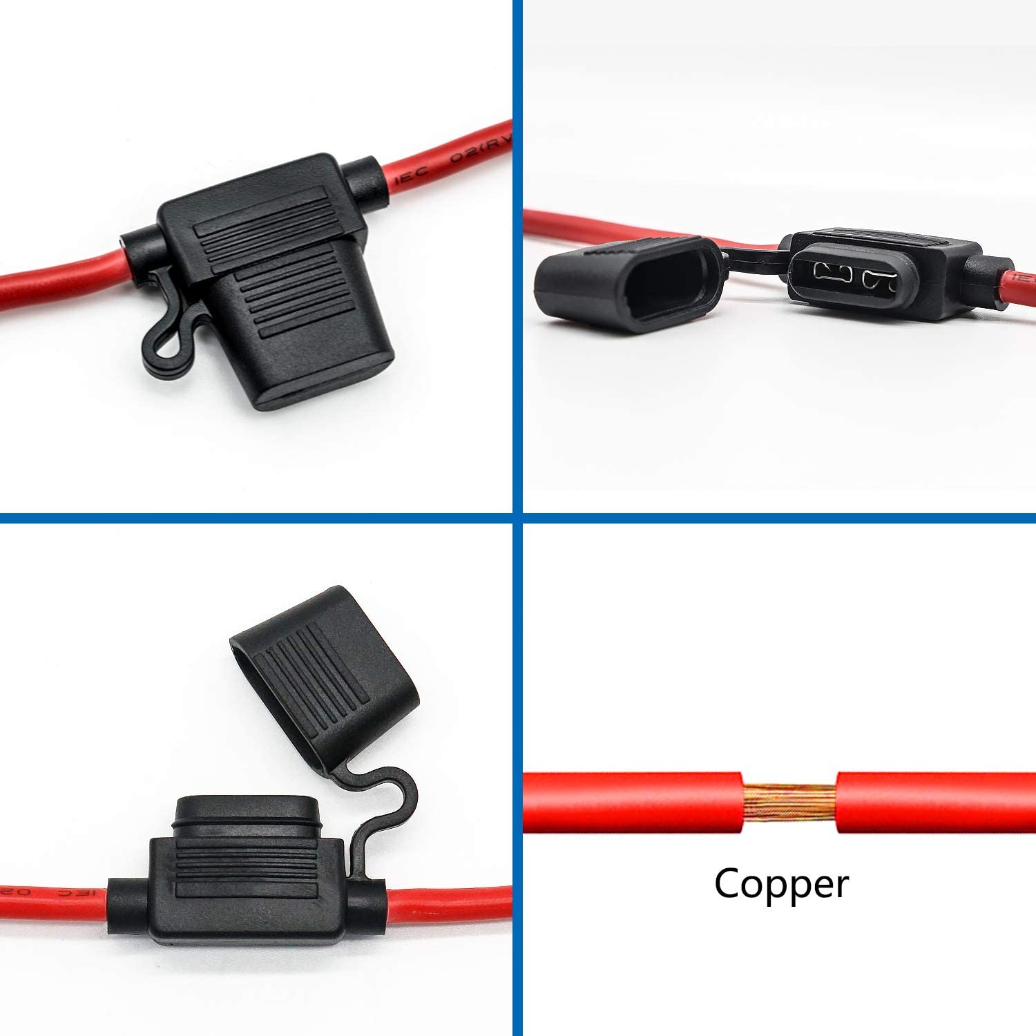 10 Awg Inline Fuse Holder - 12 Volts Fuse Holder For 40A Blade Fuse (6 Pack)