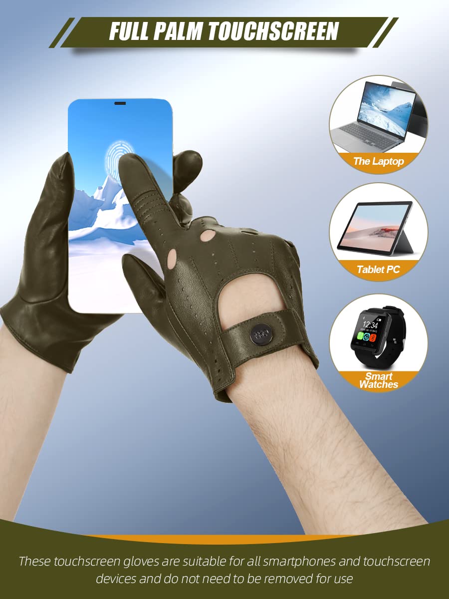 Gsg Men Genuine Leather Gloves Army Green Unlined Biking Touchscreen Driving Gloves Large,Army Green Palm Hole