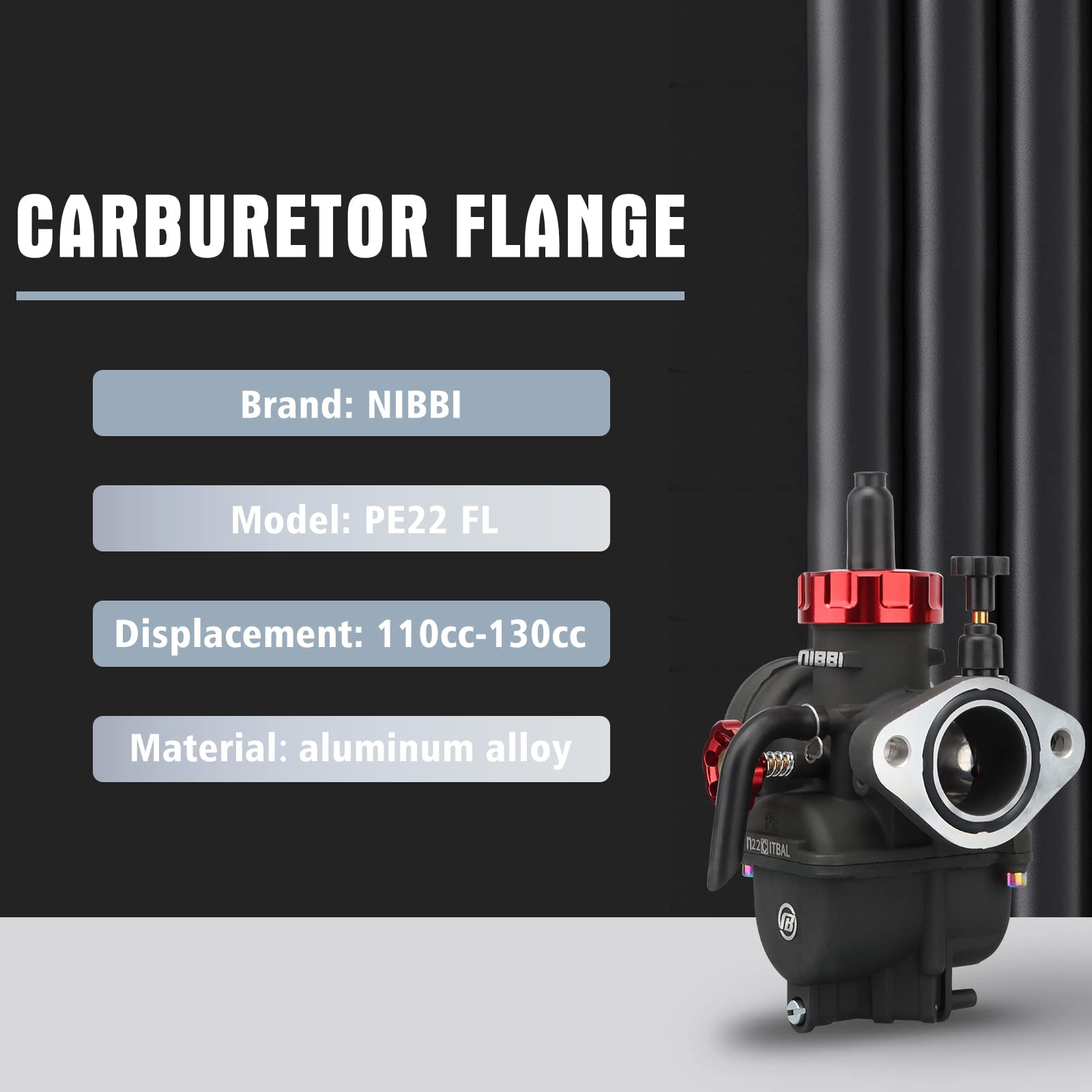 NIBBI PE22mm Carburetor for 125cc-140cc Motorcycle Engines, Aluminium Alloy, Fits Apollo RFZ125 SSR125 GY6 ATV Pit Dirt Bikes