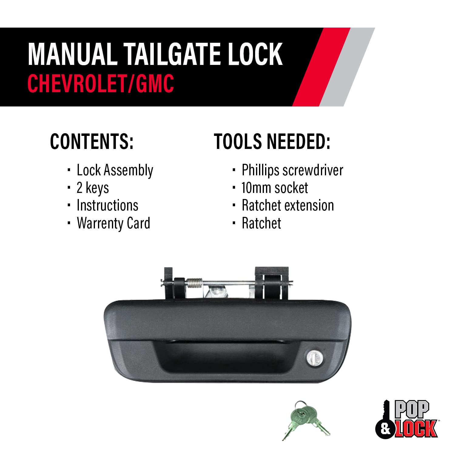 Pop & Lock Tailgate Lock for Chevrolet Colorado & GMC Canyon, Manual, Alloy Steel, Black, Model PL1700, Fits 2004-2015