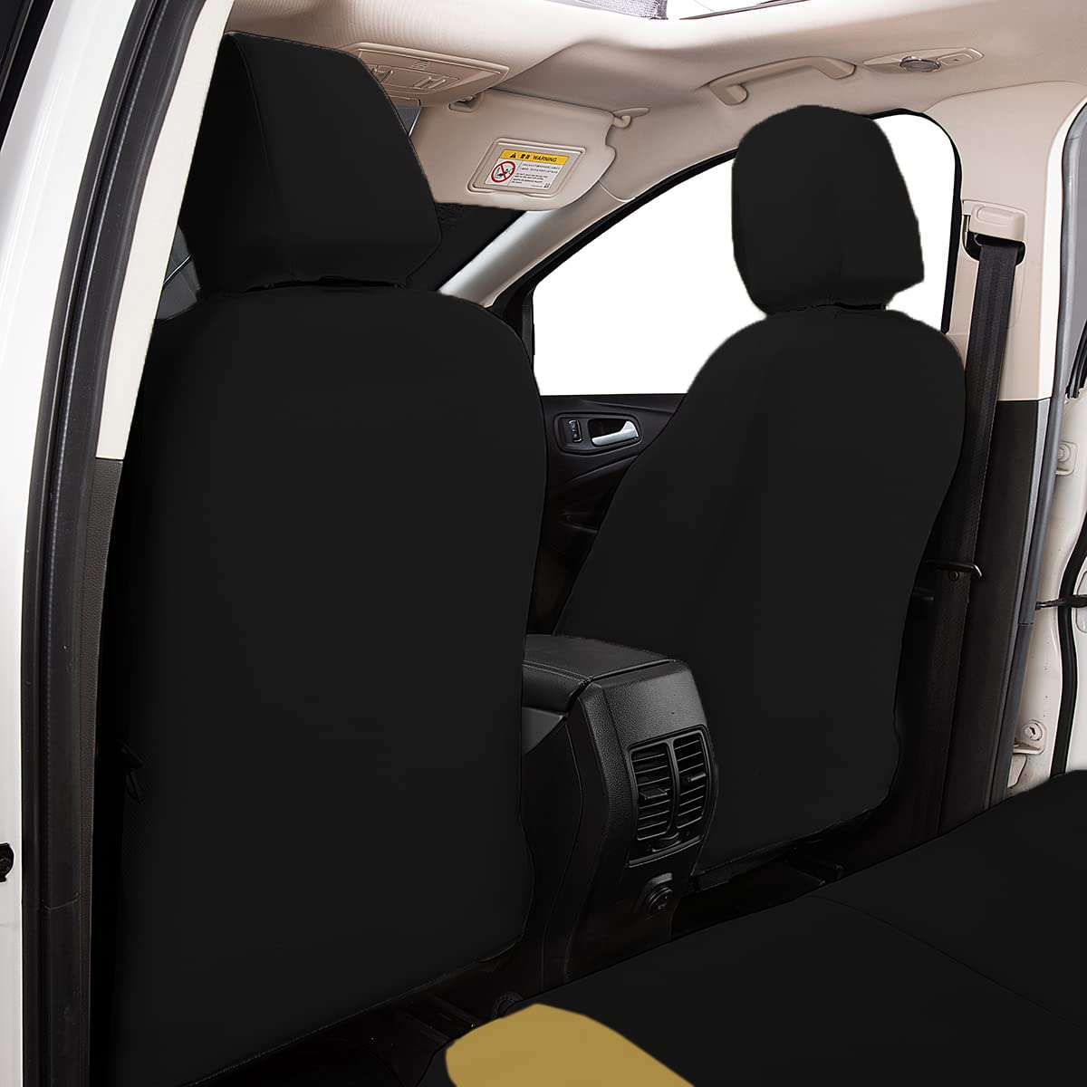 Flying Banner Car Seat Covers Protects Water Proof Faux Leather Carbon Fiber Front And Rear Bench (Black Beige, Full Set -- 8Pcs)