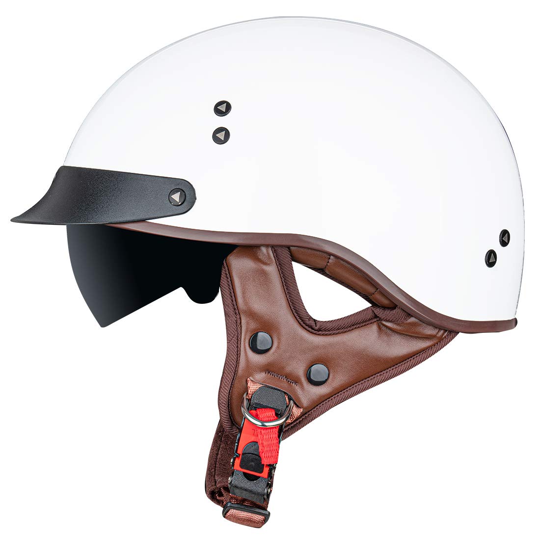 Vcoros Motorcycle Half Face Helmet Sun Visor Quick Release Buckle Dot Approved Adult Helmets For Cruiser Chopper Moped Scooter A