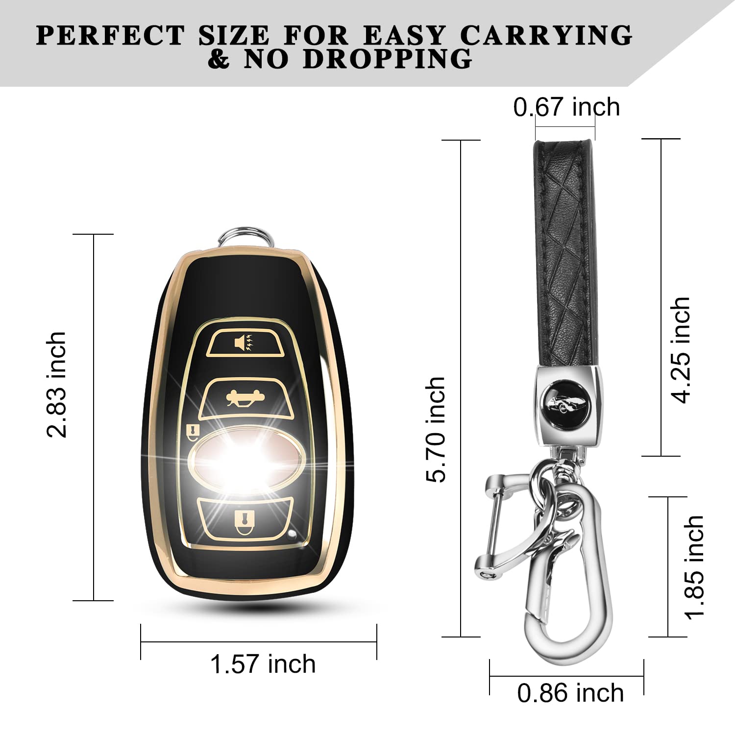 QBUC Key Fob Cover Case for Subaru - Genuine Leather Keychain, Small, Black