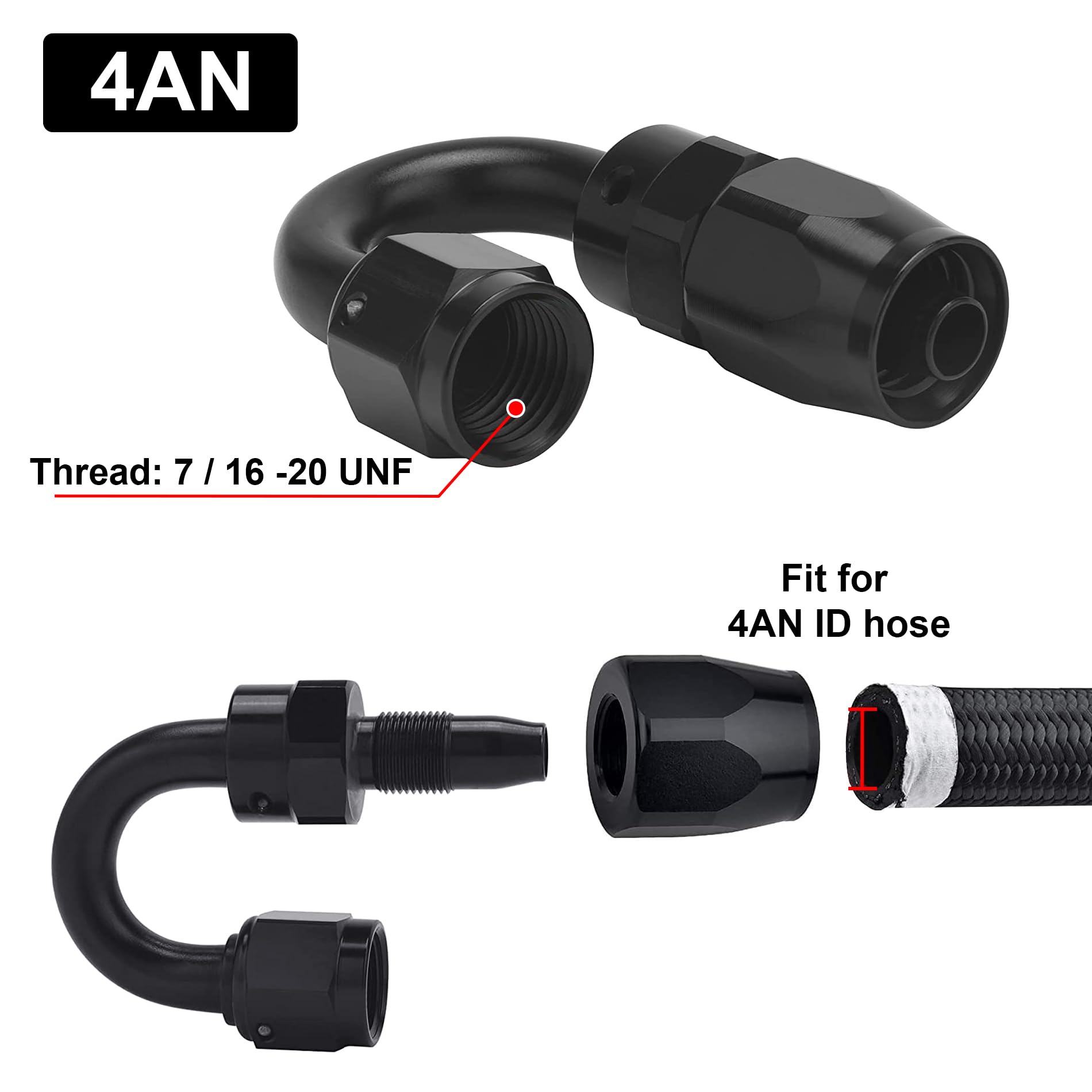 Evil Energy 4An Hose End Fitting 180 Degree Swivel For Cpe Braided Hose Black