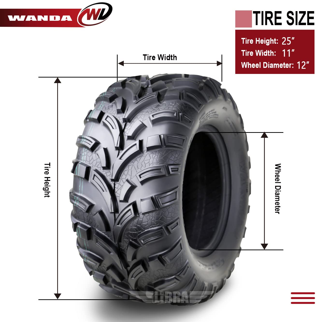 Wanda Set Of 2 New Atv/Utv Tires 25X11-12 /6Pr P373-10253...