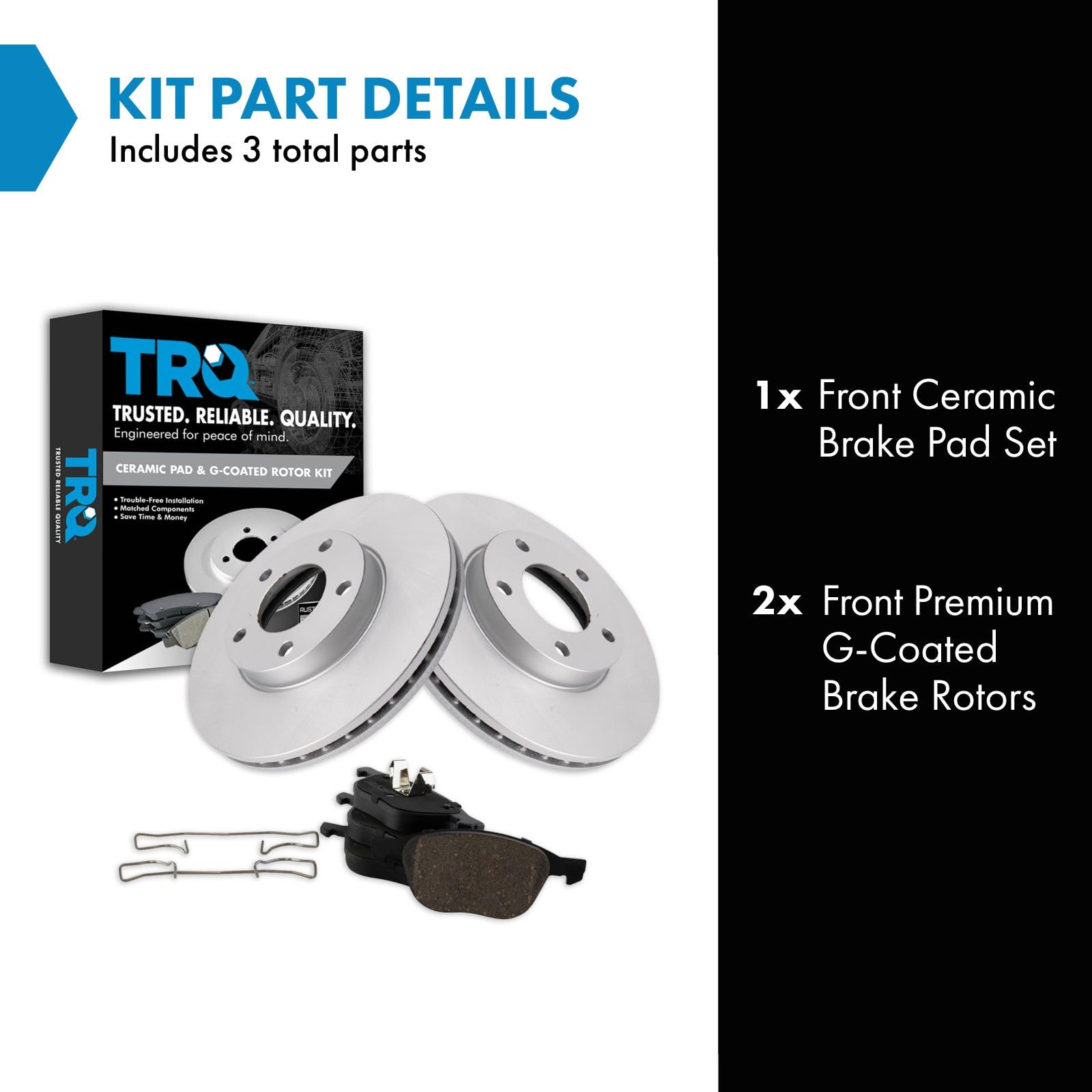 Trq Brake Pad & Rotor Kit Ceramic Premium G-Coated Front Compatible With 2004-2013 Mazda 3