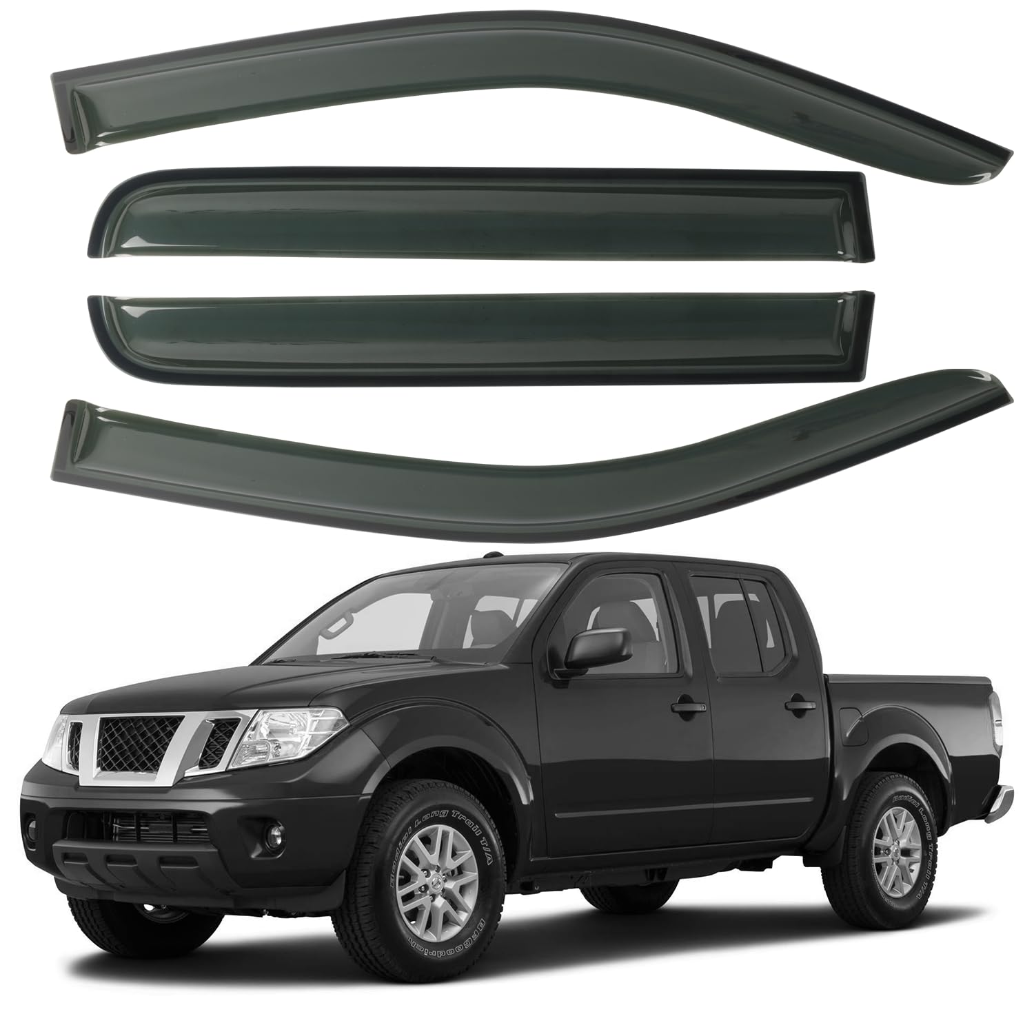 Window Visor Rain Guards Fit for Nissan Frontier Crew Cab 2005-2021 Trucks, Outside Mount Vent Deflector, Smoke Tinted Side Wind