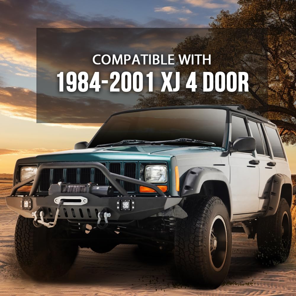 G-PLUS Fender Flares for Jeep Cherokee XJ 1984-2001, Black Polypropylene, Textured Pocket Rivet, 6pcs, Not for Models with Side Skirts