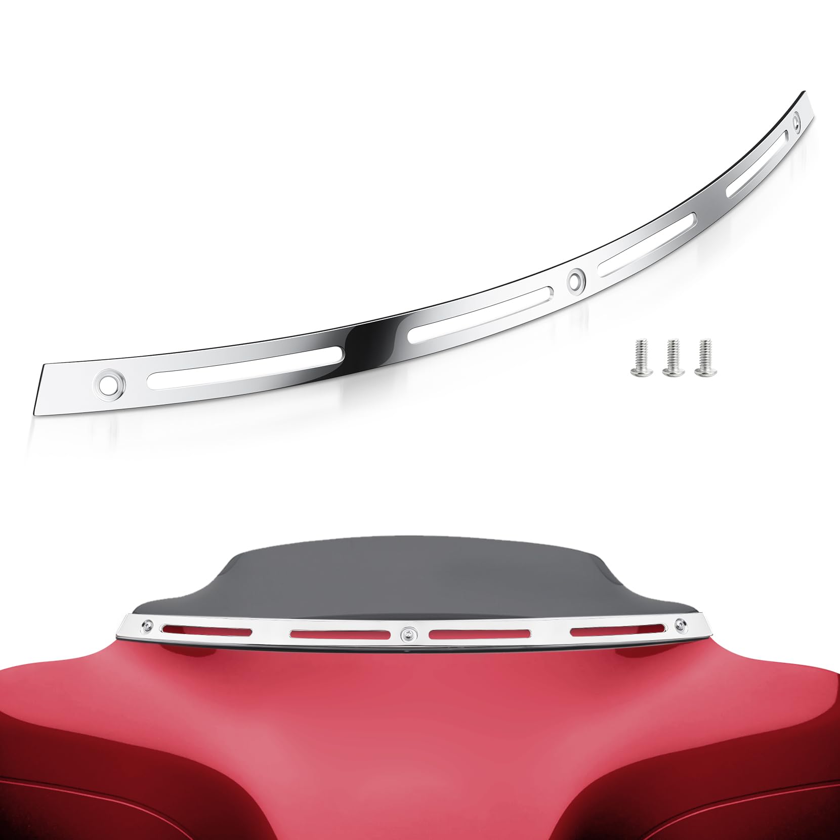 Amazicha Slotted Windshield Trim Polished Windscreen Trim 96-13 Compatible For Harley Davidson Touring Street Glide Electra Glid