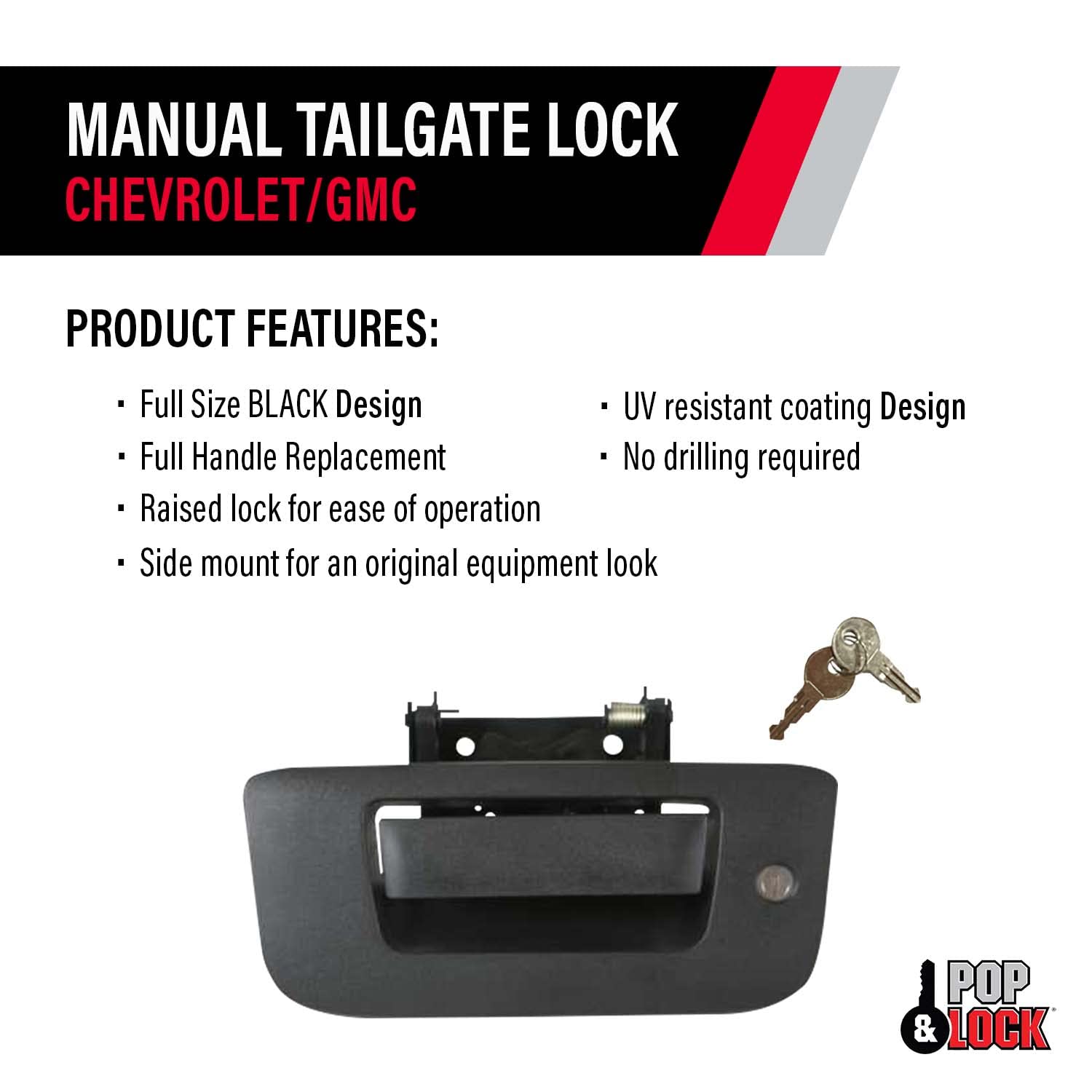 Pop & Lock Pl1310 Black Manual Tailgate Lock For Chevy/Gmc (New Body)