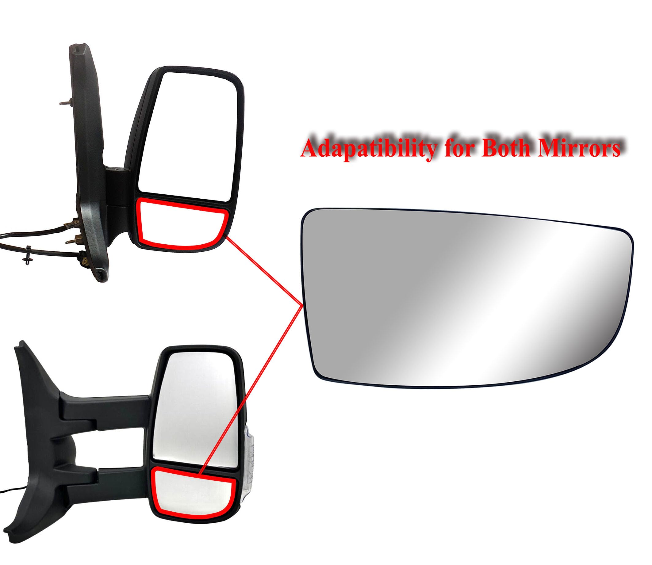 Replacement Passenger Right Side Door Mirror Lower Small Glass for Ford Transit T150 T250 T350 T350HD from 2014 to 2023