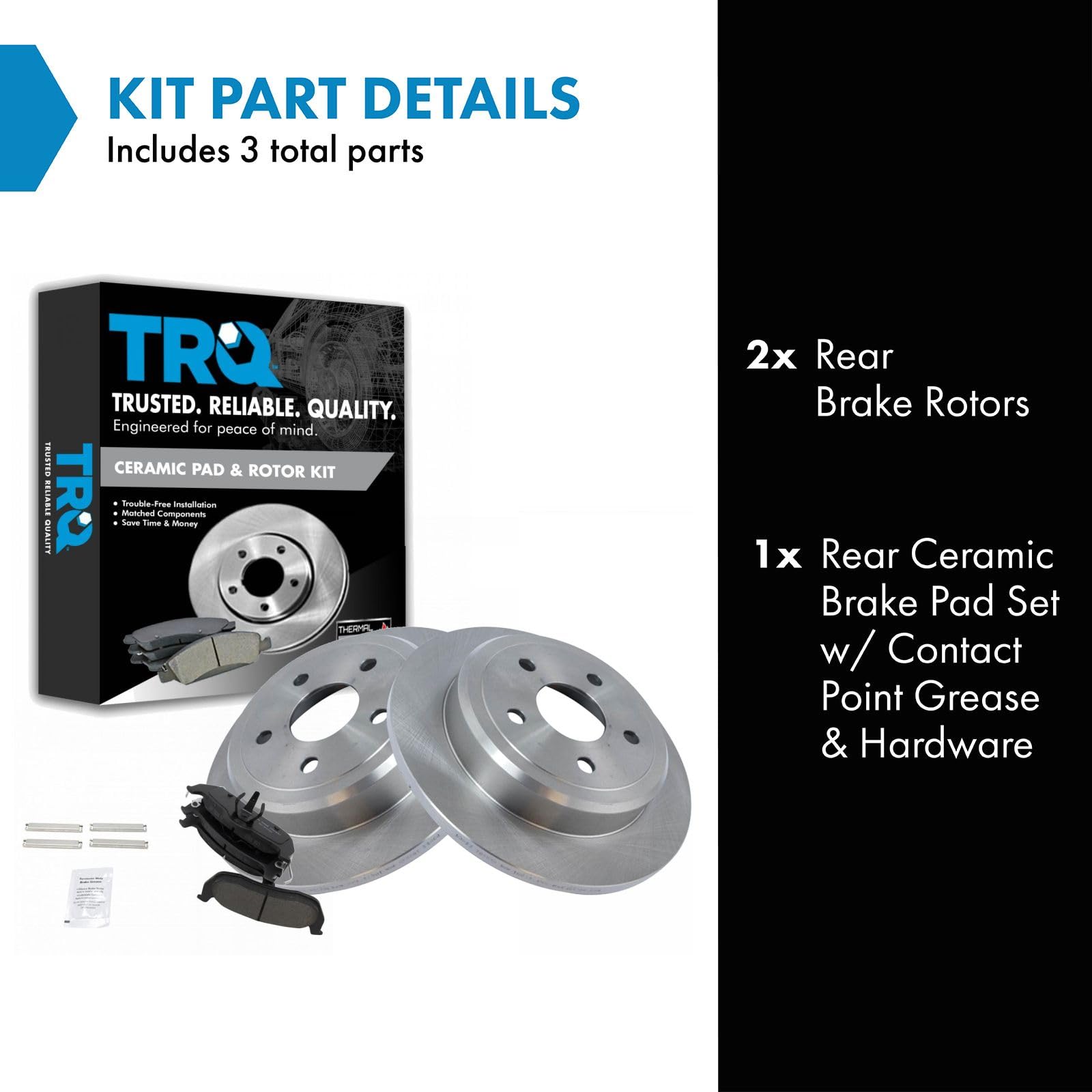 TRQ Rear Brake Pad & Rotor Kit Brake Pads Brake Rotor Ceramic Compatible with 2006-2010 Jeep Commander 2005-2010 Grand Cherokee