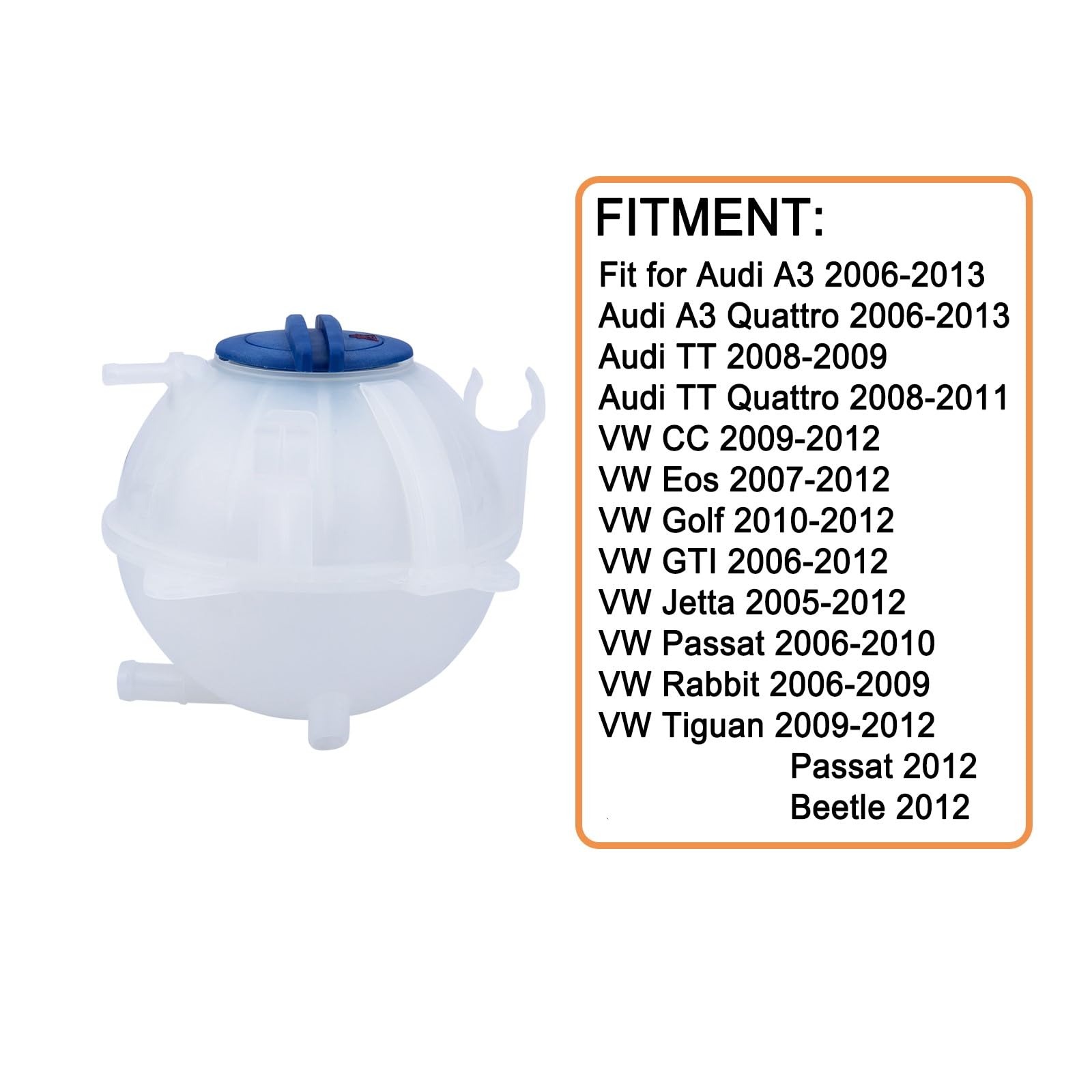 Radiator Coolant Overflow Reservoir(With cover).Fit for Audi A3 VW Jetta Golf Passat Beetle.Expansion Recovery Tank. Replaces Pa
