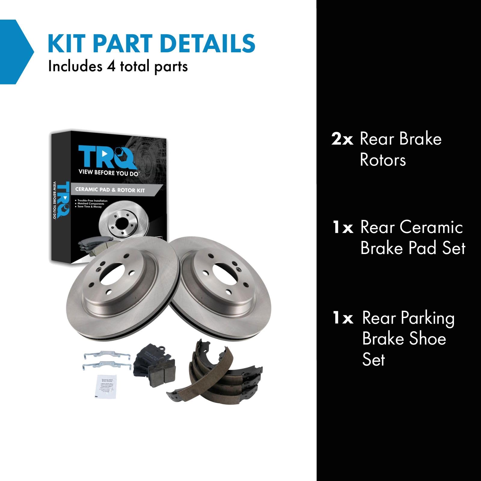 Trq Rear Brake Pad & Rotor Kit Brake Pads Brake Rotor Parking Brake Shoe Set Ceramic Compatible With 2000-2003 Mercedes-Benz Cl5