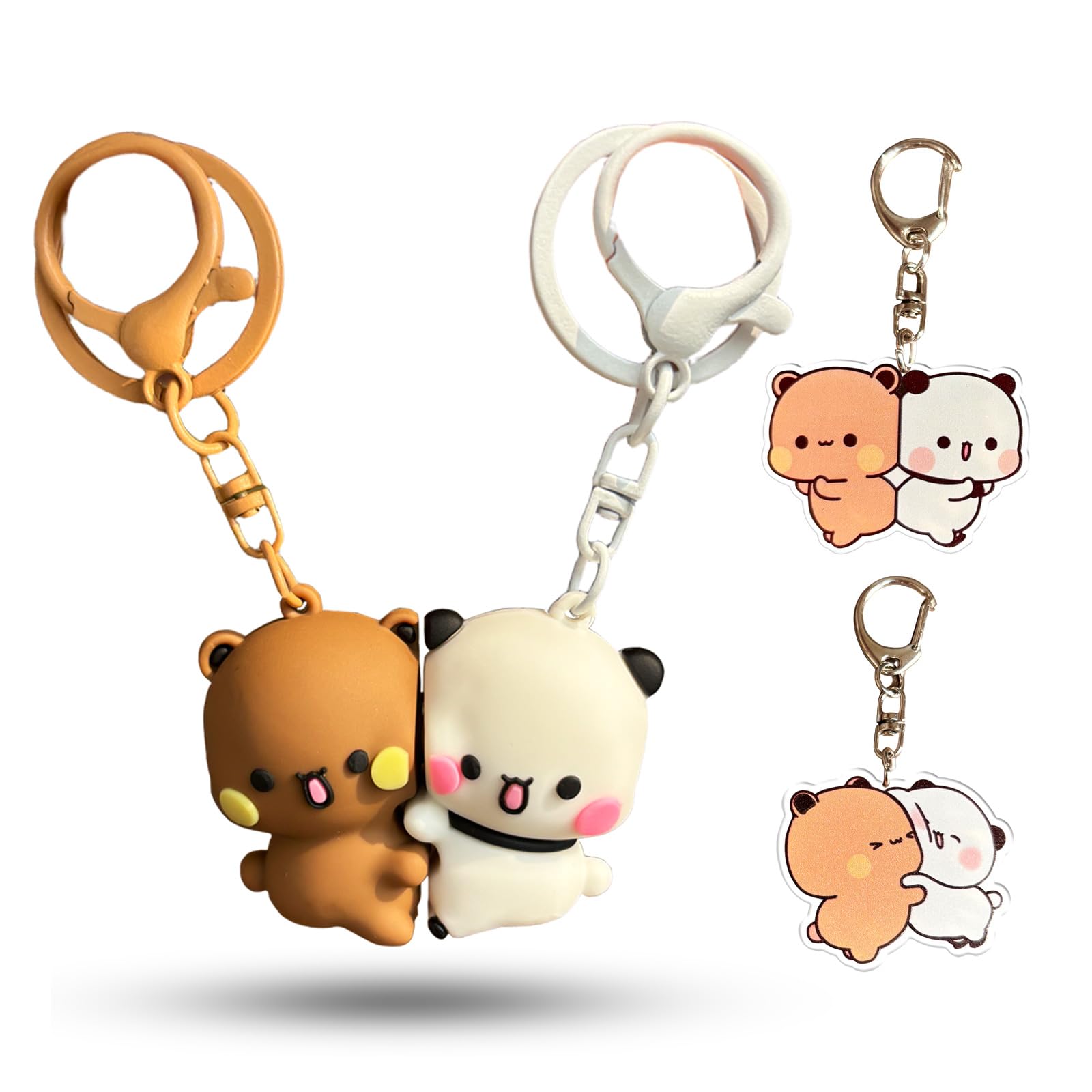 Tusztus 4PCS Bu and Du Magnetic Keychain With Reinforced Key Ring,Du and Bu Cute Couple Bear Bag Charms